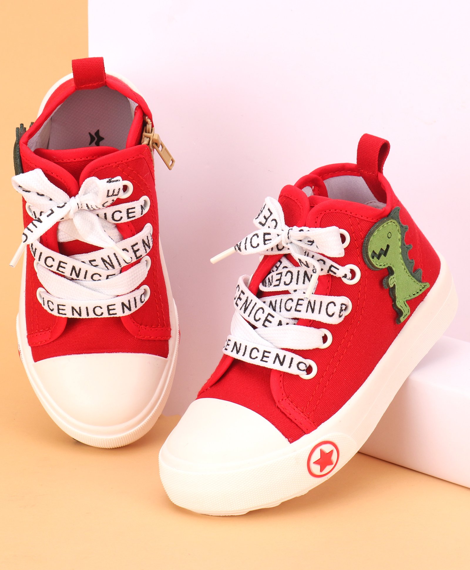 Cute Walk by Babyhug Lace up Casual Shoes With Dino Applique - Red-picture-24