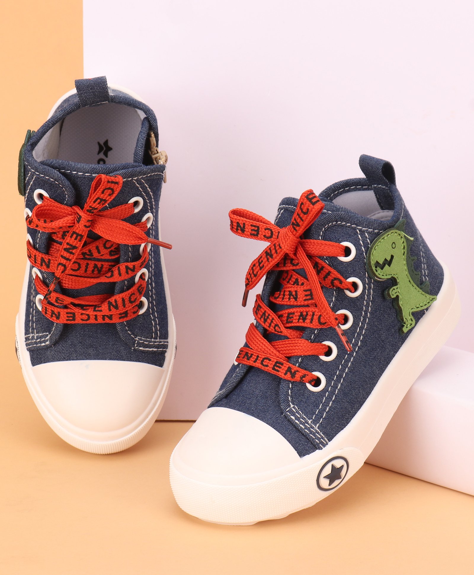 Cute Walk by Babyhug Lace up Casual Shoes With Dino Applique - Navy Blue-image-29