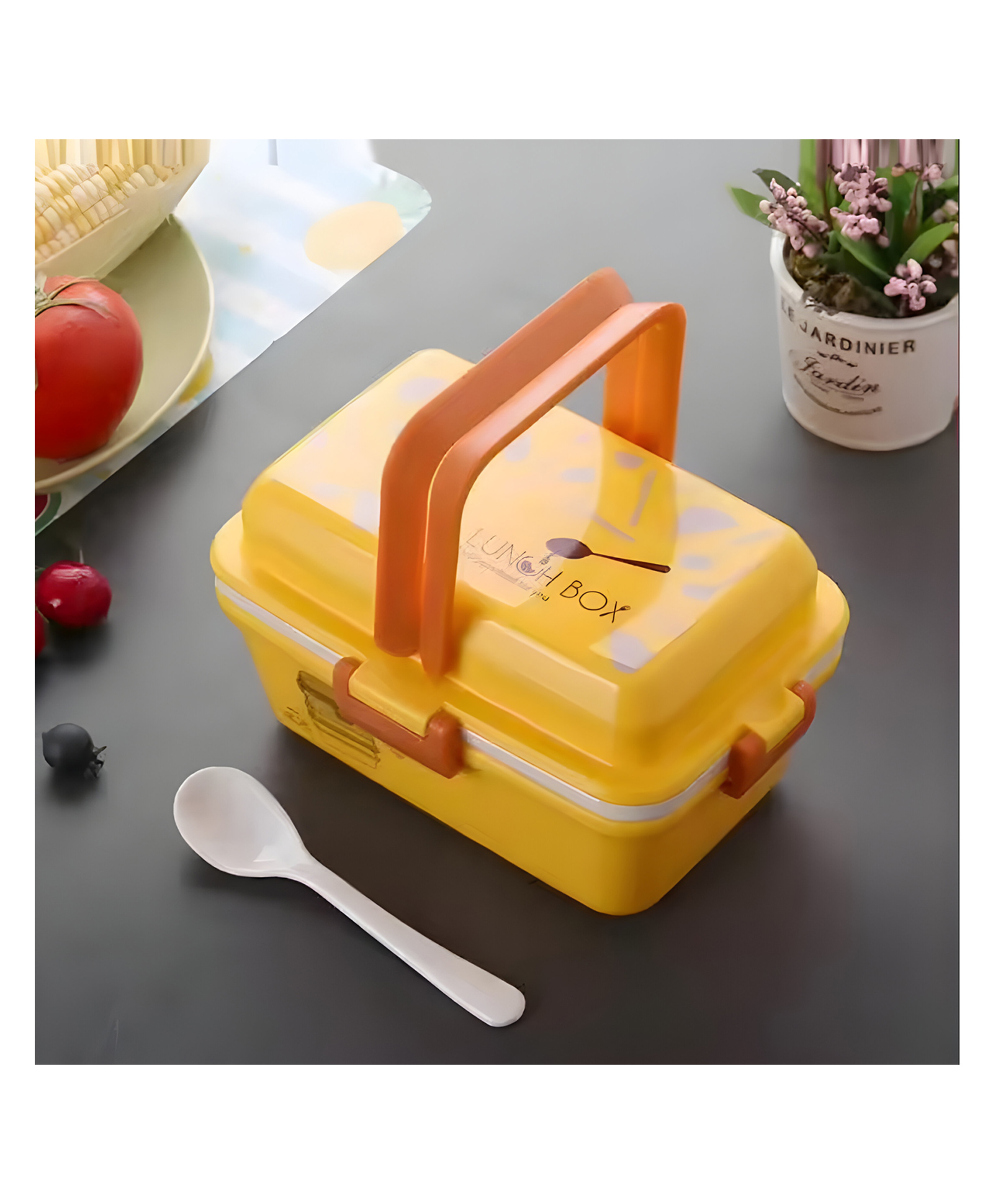 SCHOOLISH  2-layer bento box Plastic silicone sealing ring lunch box Portable split double layer lunch box - PACK OF 1-image-14