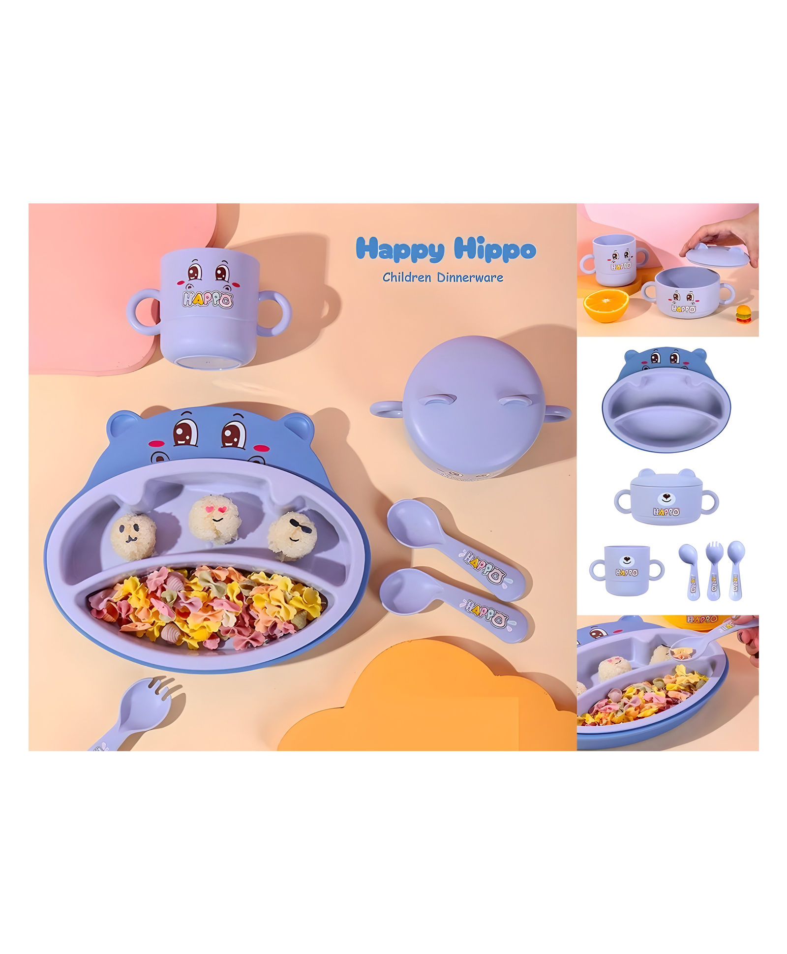 SCHOOLISH Cute Baby hippo animal bamboo feeding set. Get your kiddos excited for meal time with this Fun Bamboo Tableware set - Set of 6-picture-26