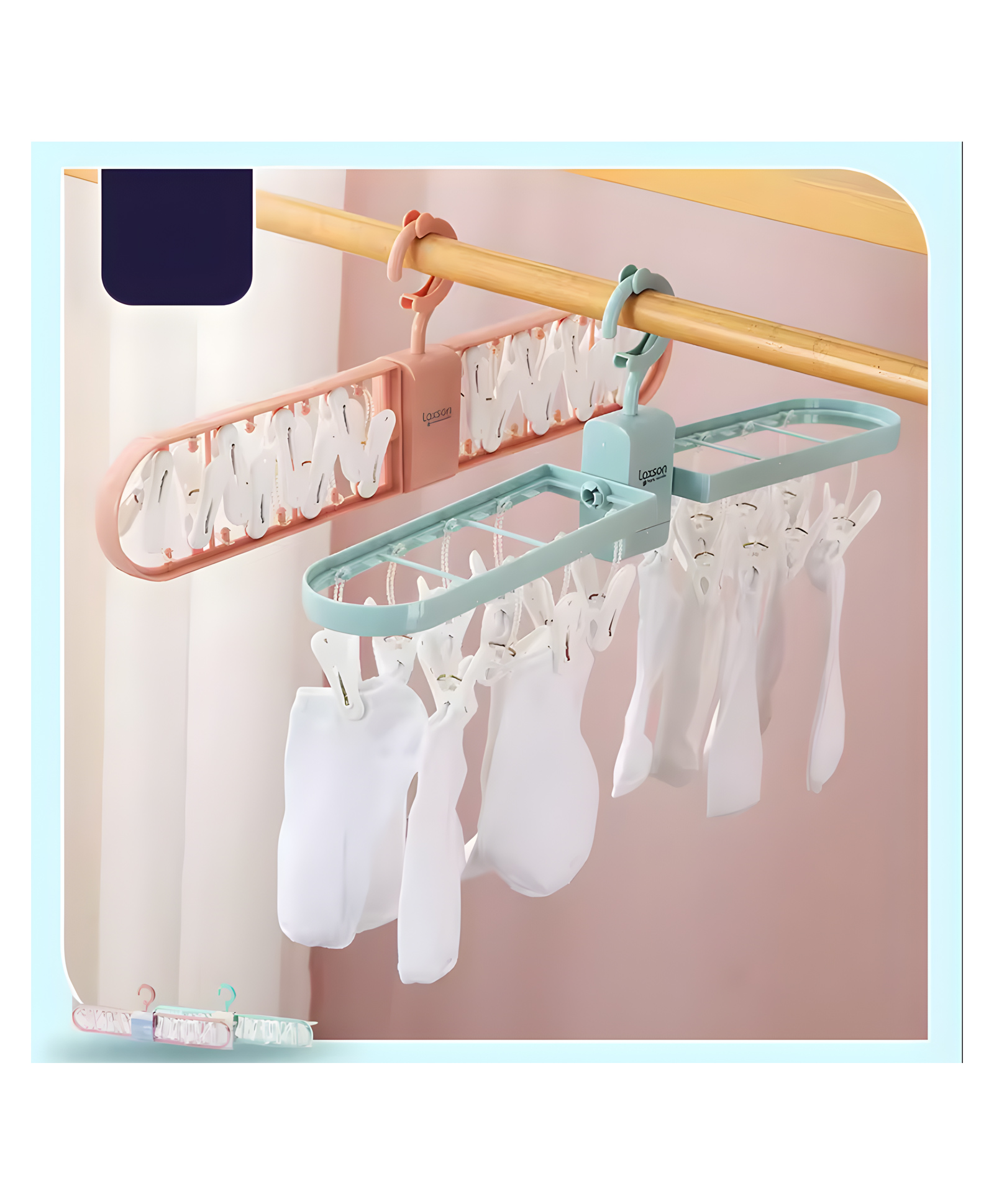 SCHOOLISH Household rotation 16-clips underwear socks drying rack high-value wind-proof multi-functional drying rack- PACK OF 4-picture-22