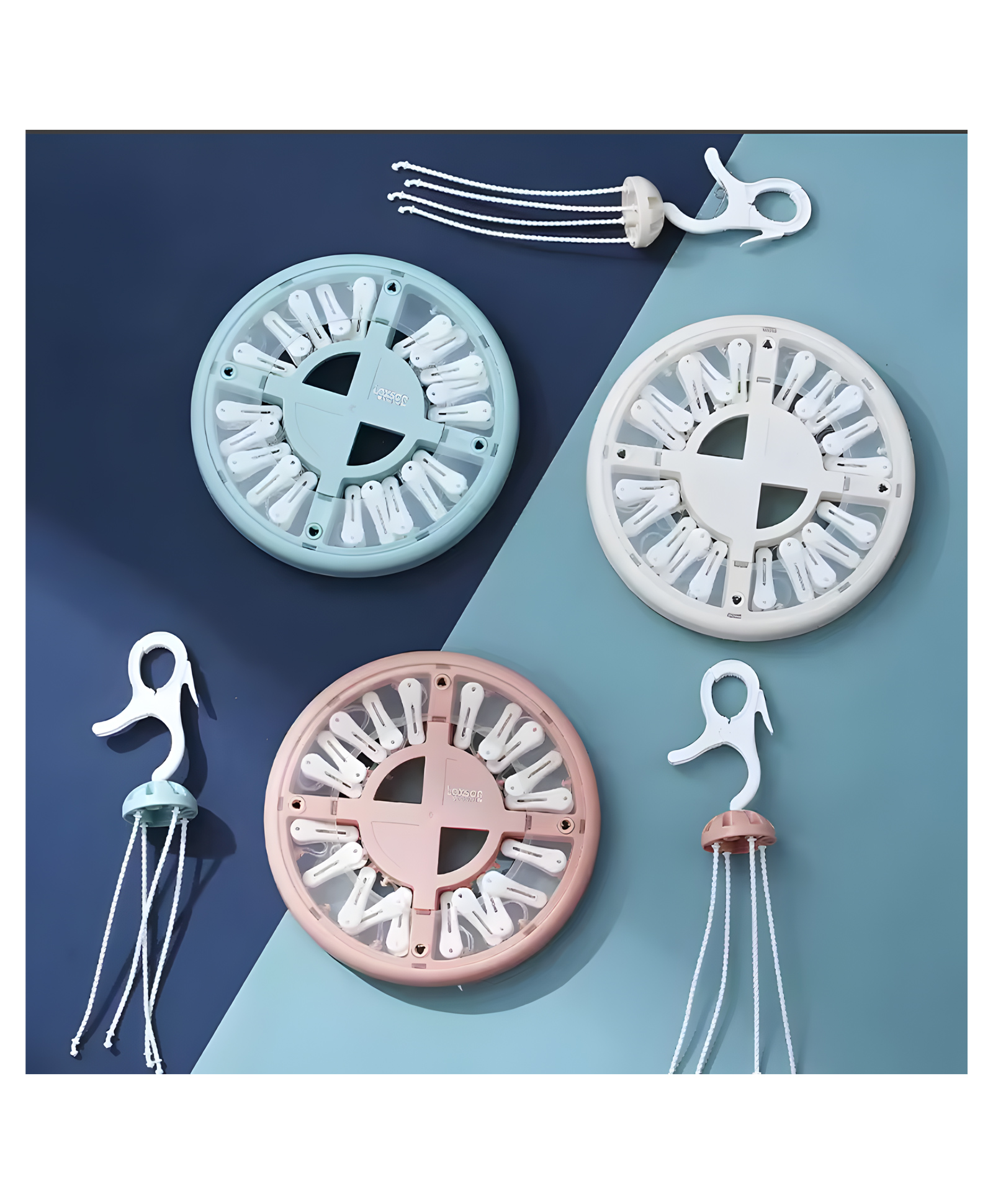 SCHOOLISH Baby Cloth Hanger Stand,Cloth Drying Stand Hanger with 24 Clips/pegs, Round Shape Cloth Hanger- PACK OF 3-picture-22