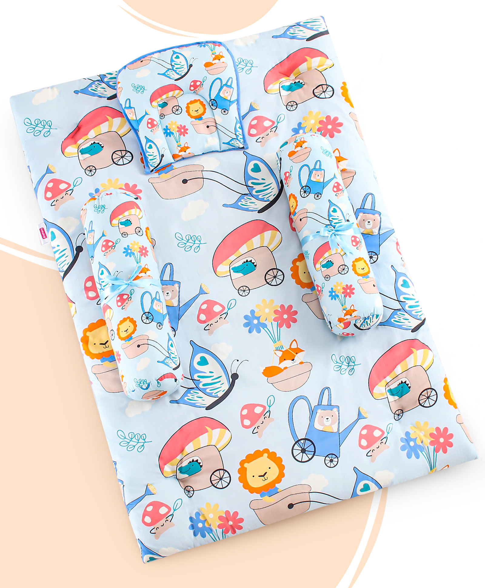 Babyhug 100% Cotton Bedding Set with Mushroom Print -Blue-picture-19