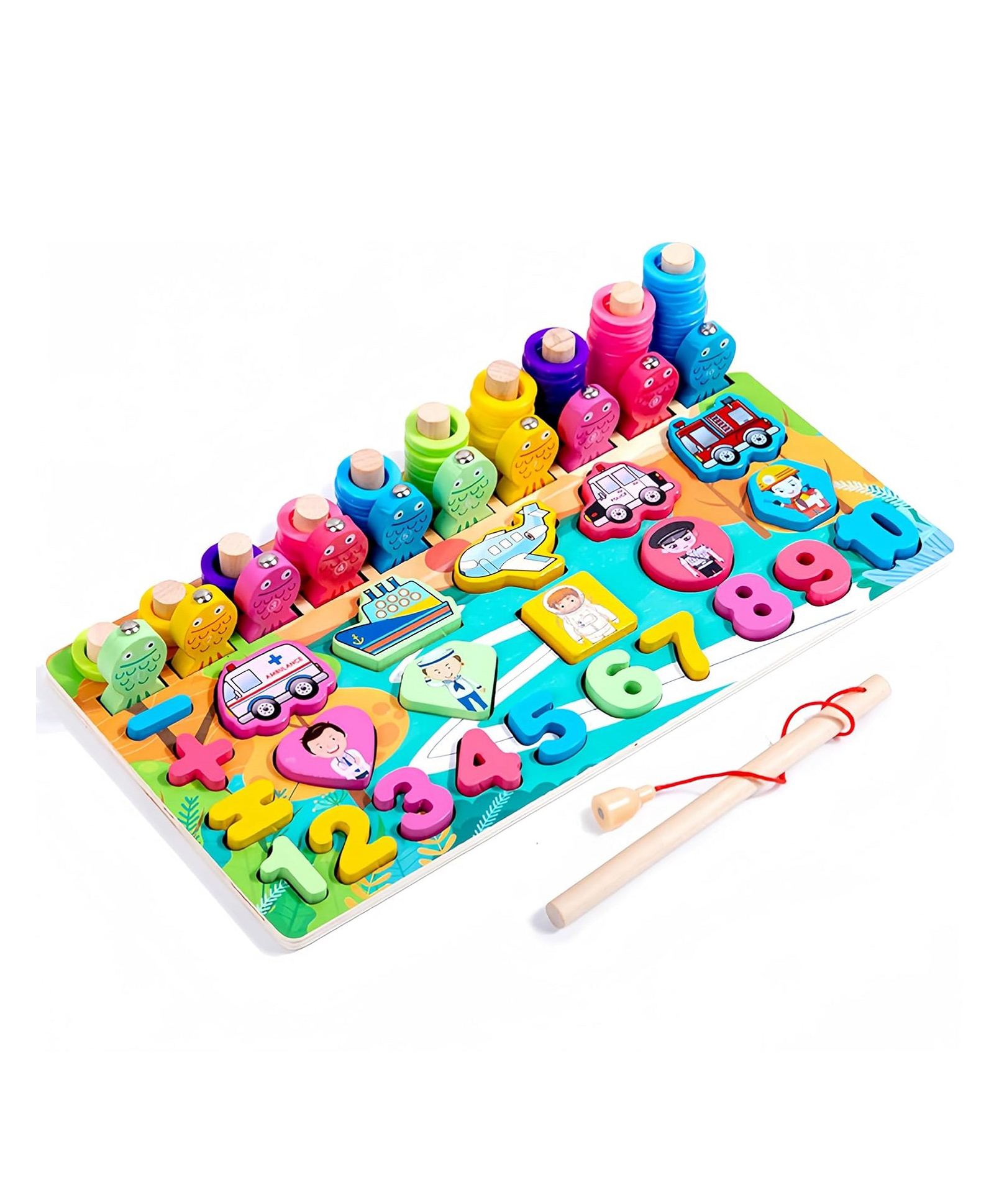 Urbane Chic Montessori Puzzle Early Education Wooden 5 In 1 Logarithmic Board  Multi-function Panel Mathematics Toys Gifts for Kids-MulticolorMathematics Toys Gifts for Kids-Multicolor-picture-21