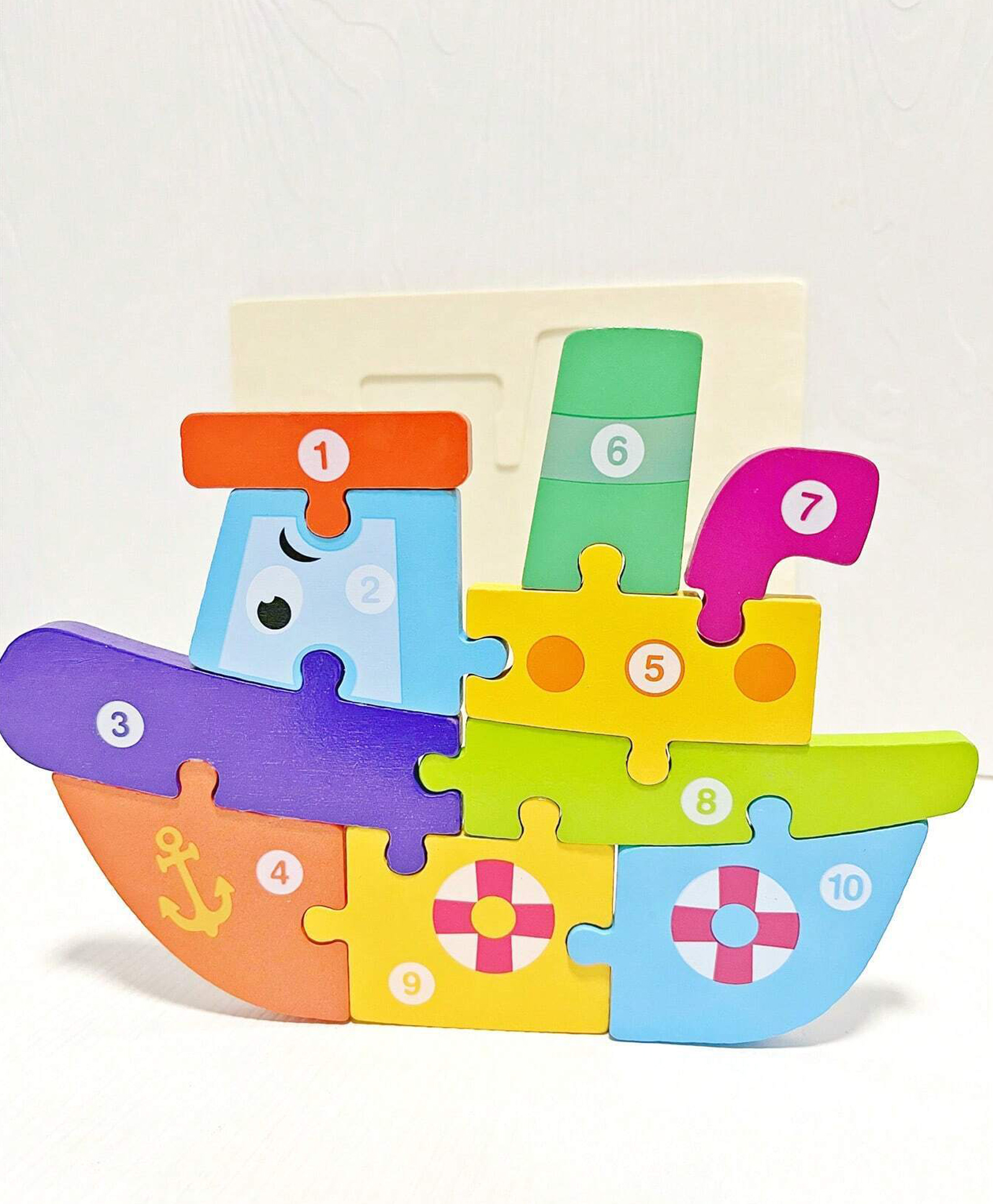 Urbane Chic Ship  Shape Wooden Puzzle for Kids Shape Toys - 10 Pieces-Multicolor-image-1
