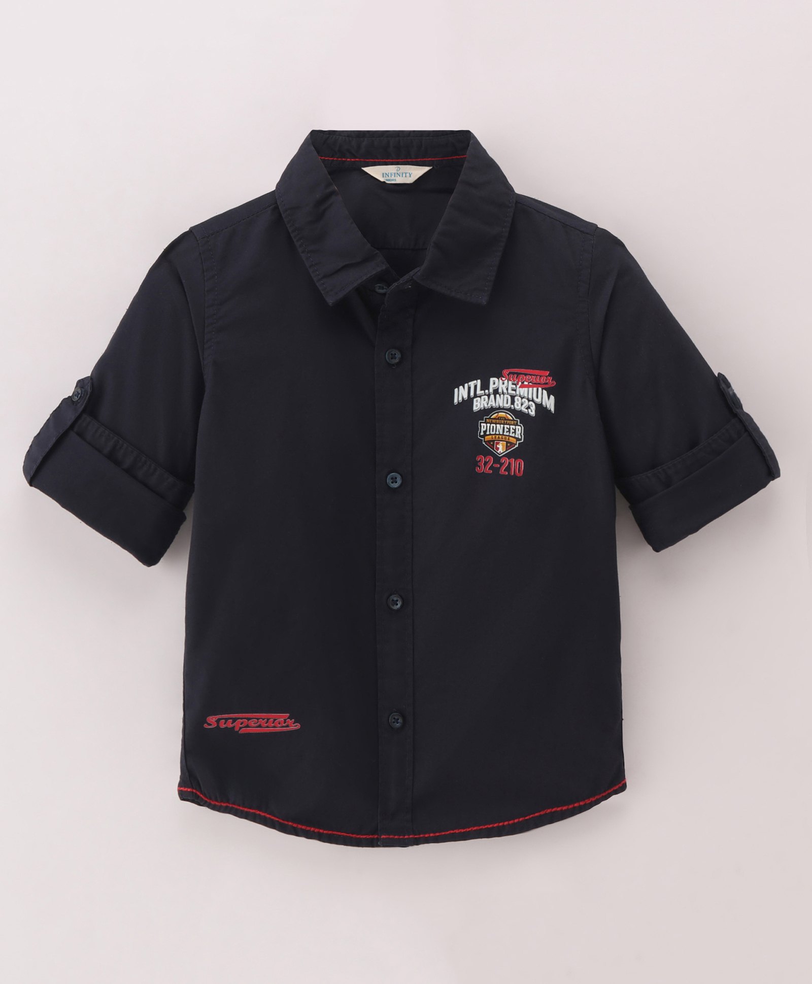 INFINITY Cotton Full Sleeves Text Printed Shirt - Navy Blue-picture-10