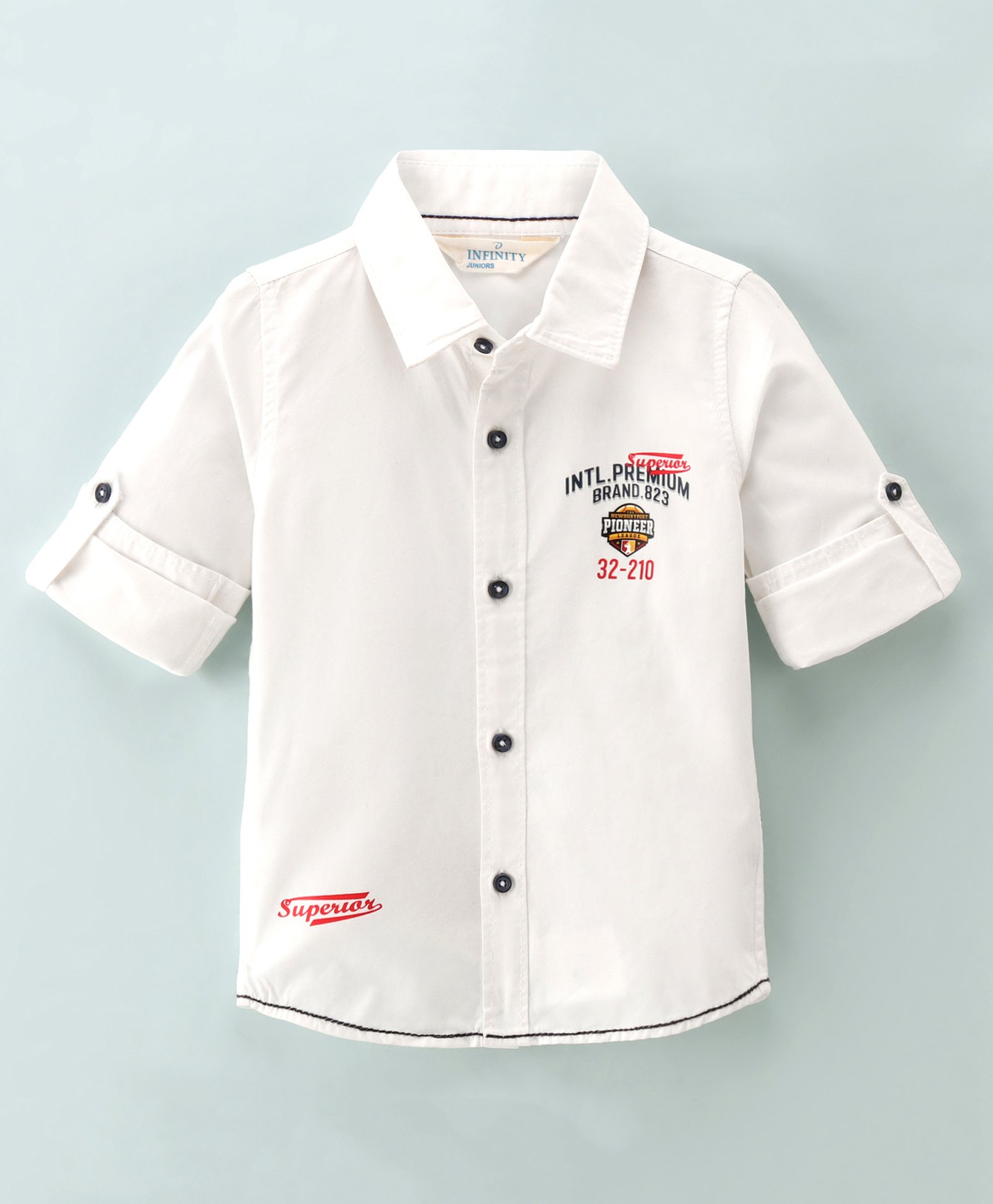 INFINITY Cotton Full Sleeves Text Printed Shirt - White-image-24