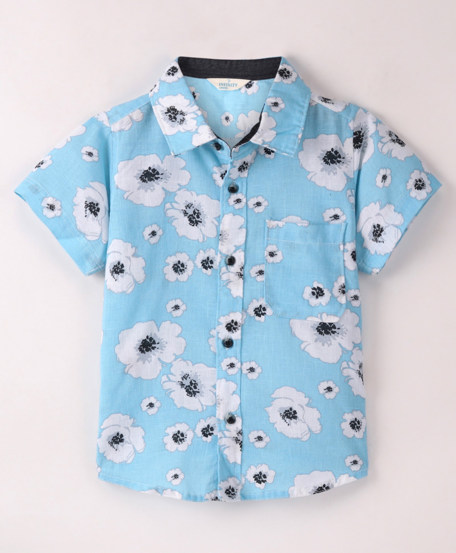 INFINITY Cotton Half Sleeves Floral Printed Shirt - Sky Blue-picture-13
