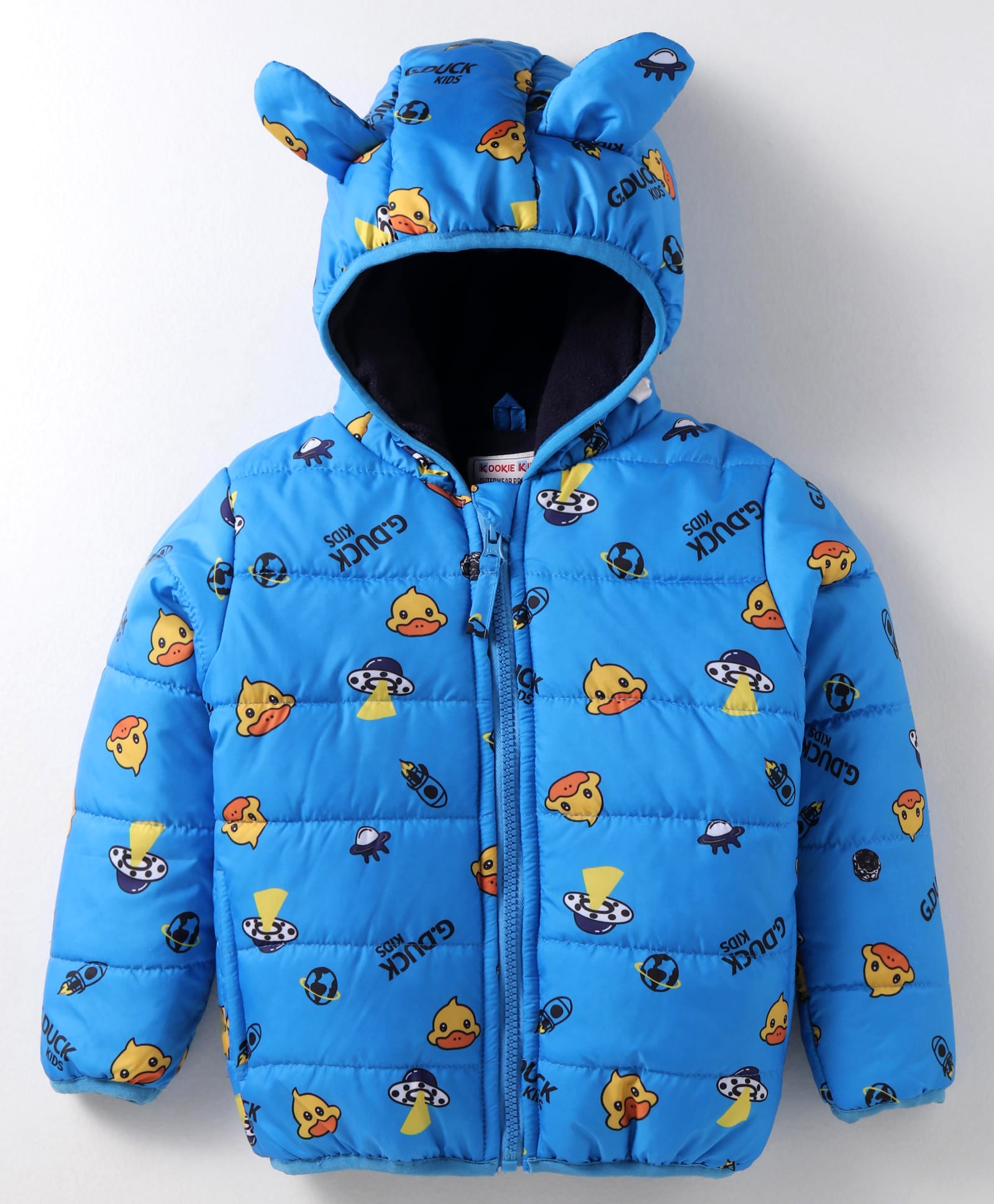 Kookie Kids Full Sleeves Duck Printed Padded Hooded Jacket With Ear & Pocket Detailing - Blue-picture-20