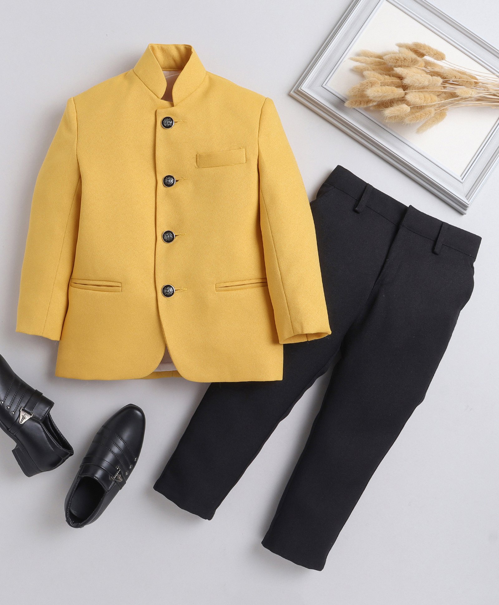 Jeet Ethnics Full Sleeves Solid Jodhpuri Coat With Pant Set - Yellow-picture-28