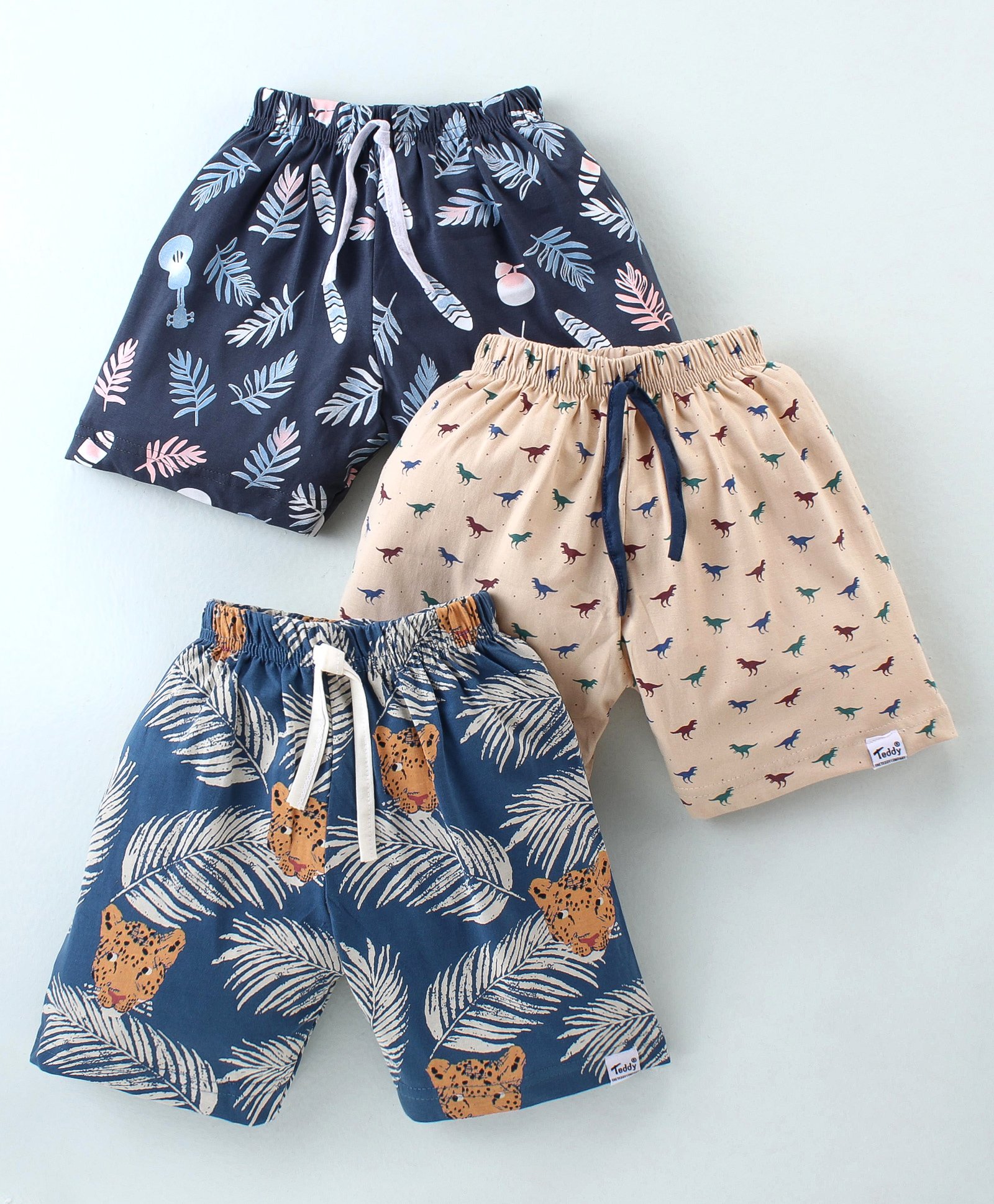 Teddy Sinker Above Knee Length Shorts Dino & Tropical Print Pack of 3 - Multicolour-picture-16