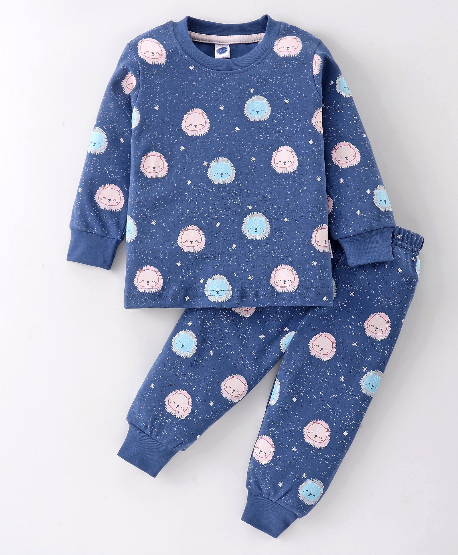 Teddy Sinker Full Sleeves Pyjama Set Lion Print - Navy Blue-image-41