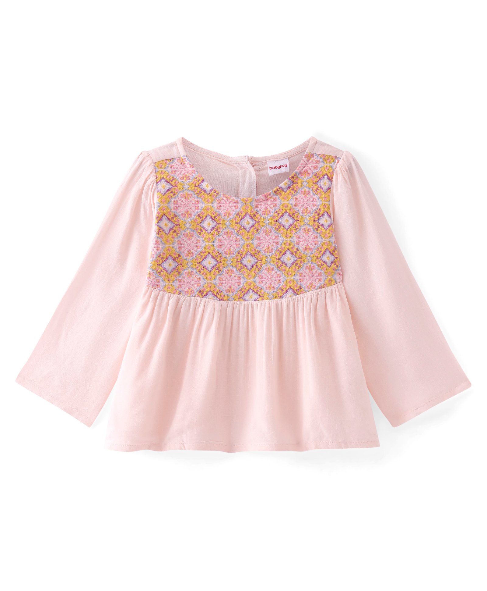 Babyhug Rayon Knit Full Sleeves  Top with Embroidery Detailing - Peach-picture-15