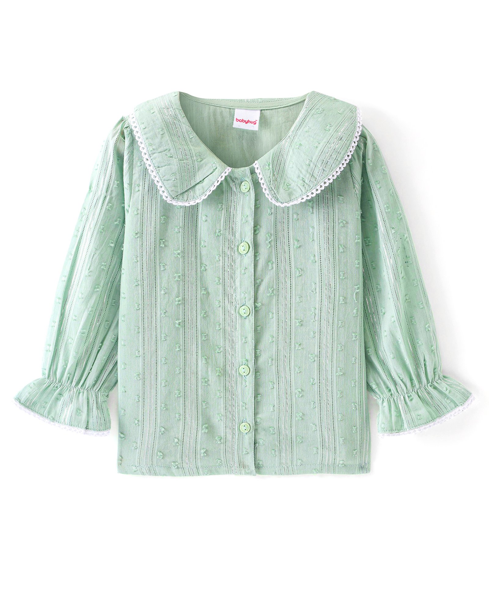 Babyhug Cotton Knit Full Sleeves Collared Dobby Top - Green-image-44