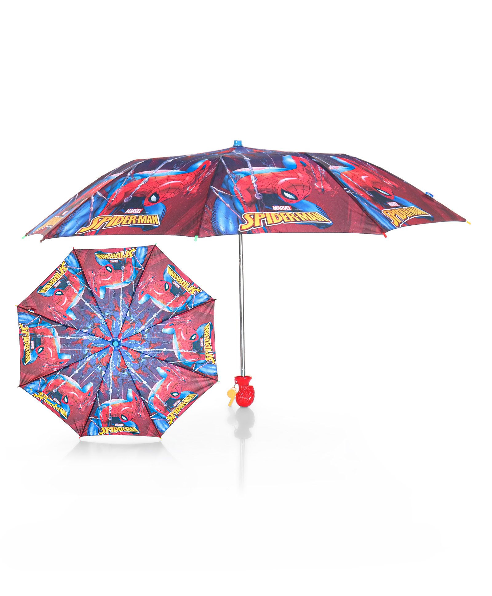 John's Umbrella  Spiderman Print 2 Fold Straight Umbrella with  Whistle - Multicolor