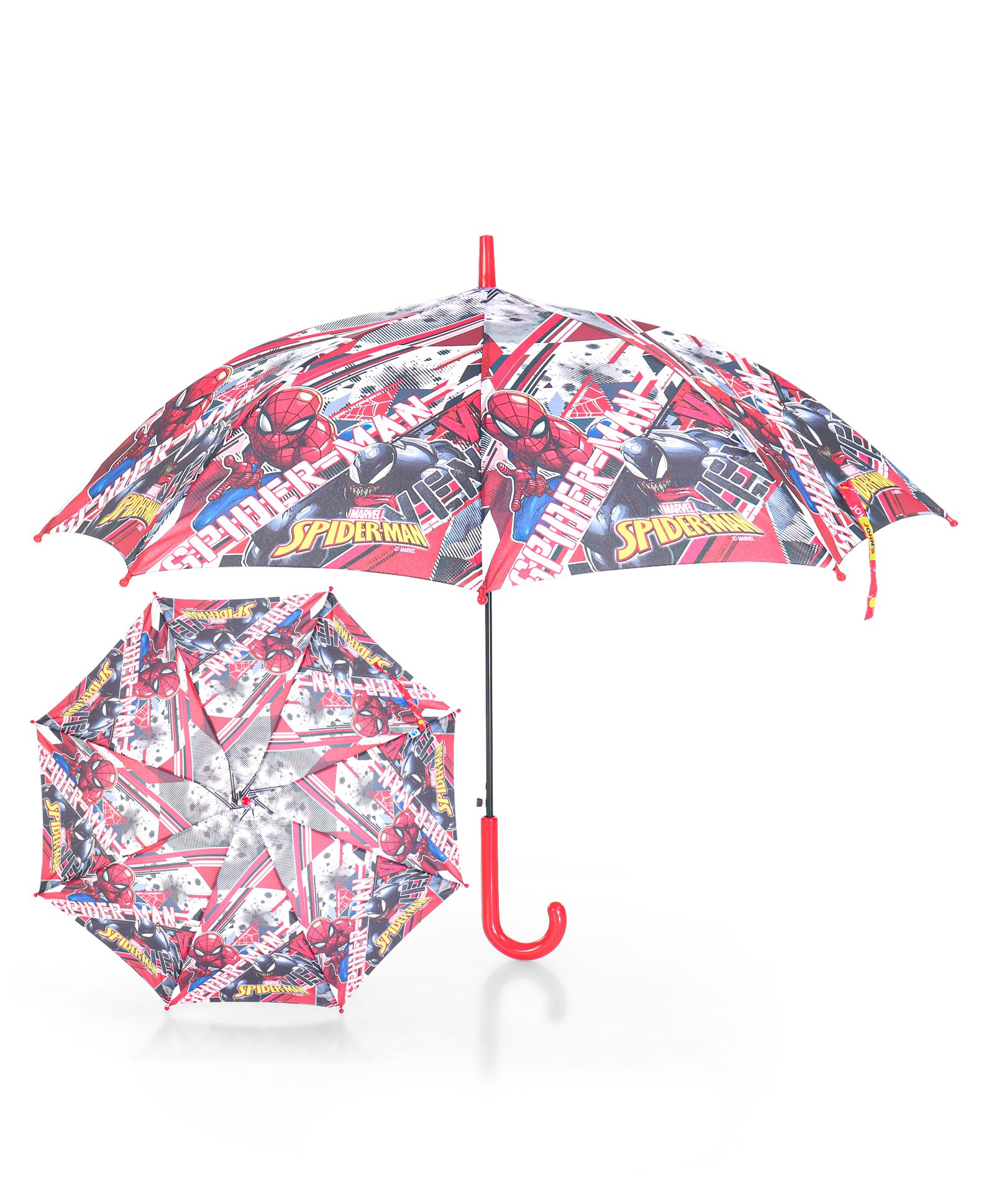 John's Umbrella  Spiderman Print Straight Umbrella with J Curve Handle - Multicolor