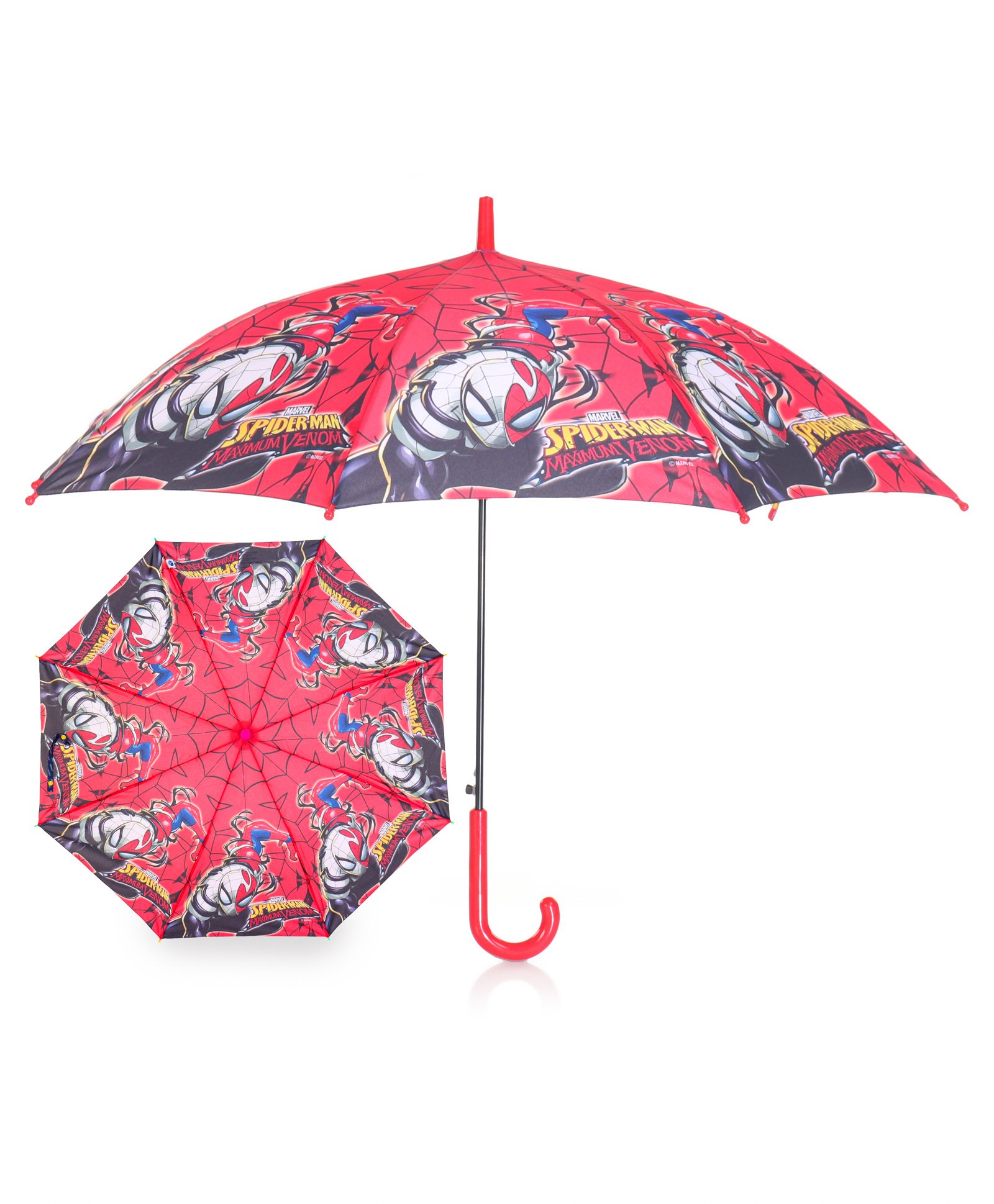 John's Umbrella  Spiderman Print Straight Umbrella with J Curve Handle - Multicolor