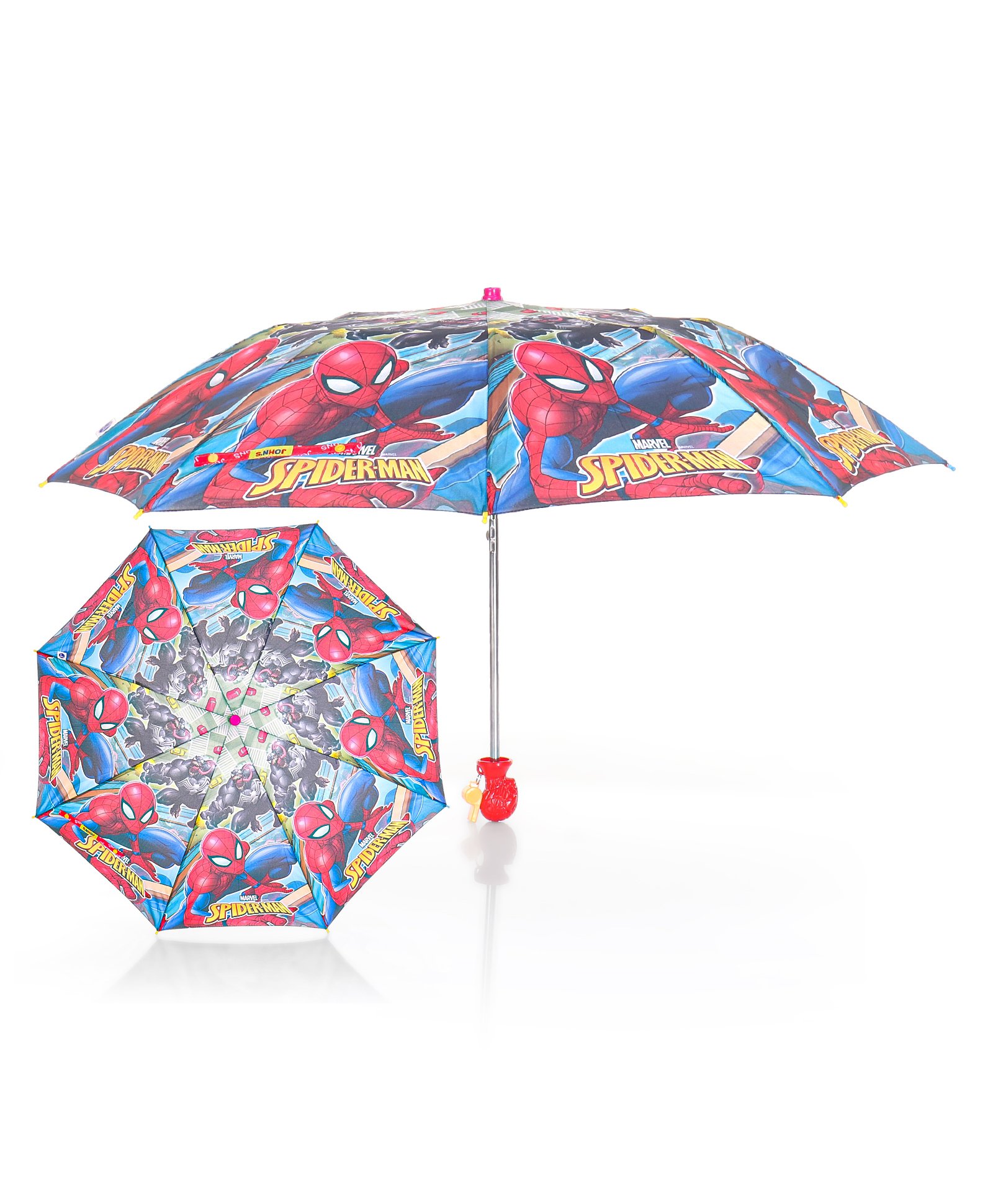 John's Umbrella  Spiderman Print 2 Fold Straight Umbrella with  Whistle - Multicolor-image-28