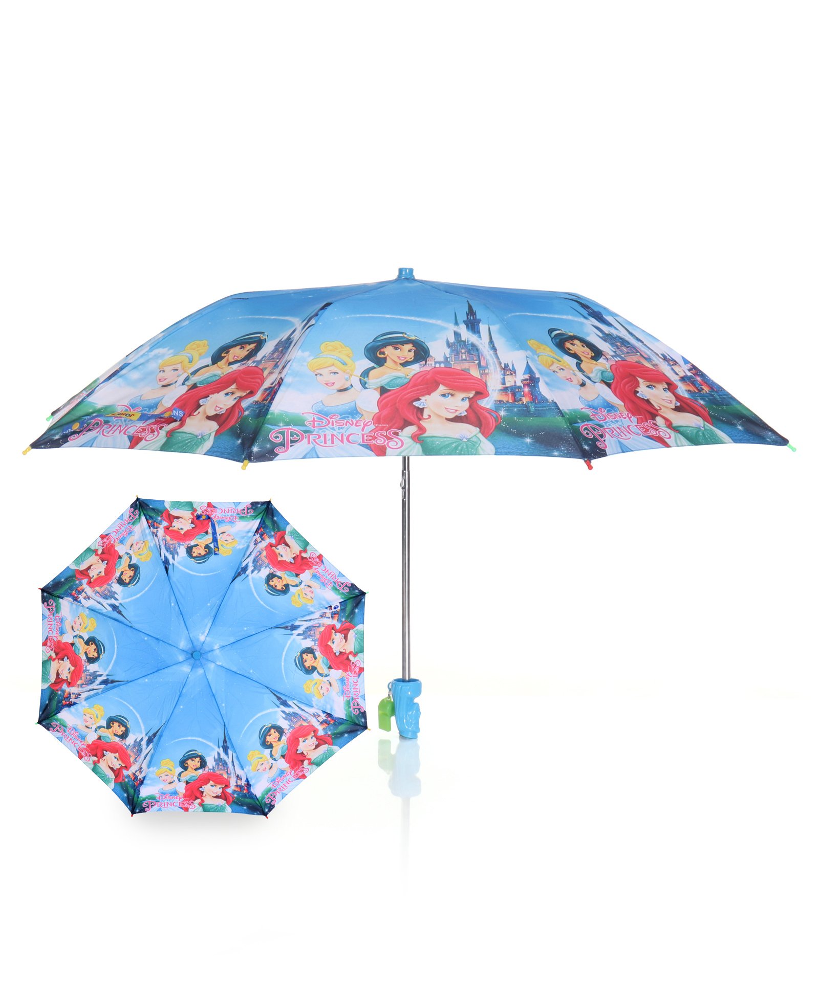 John's Umbrella  Disney Princess Print 2 Fold Straight Umbrella with  Whistle - Multicolor