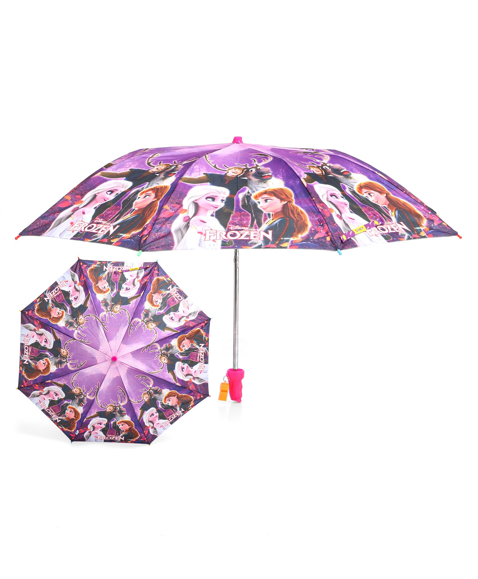 John's Umbrella  Disney Frozen  Print 2 Fold Straight Umbrella with Whistle - Multicolor