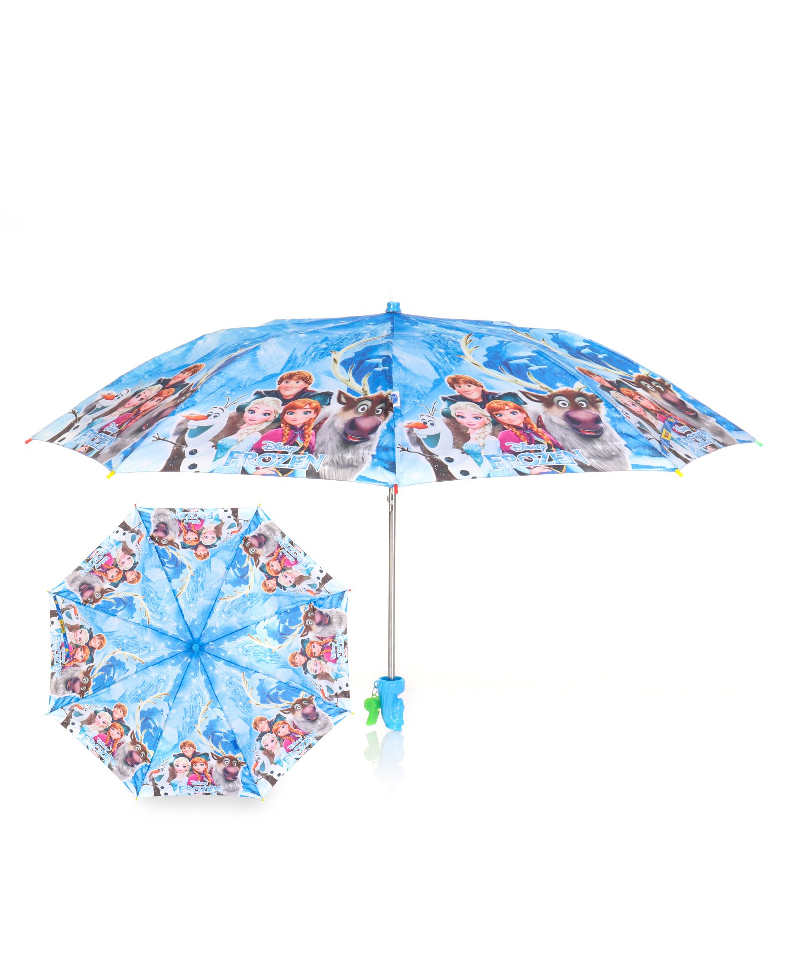 John's Umbrella  Disney Frozen  Print 2 Fold Straight Umbrella with Whistle - Multicolor