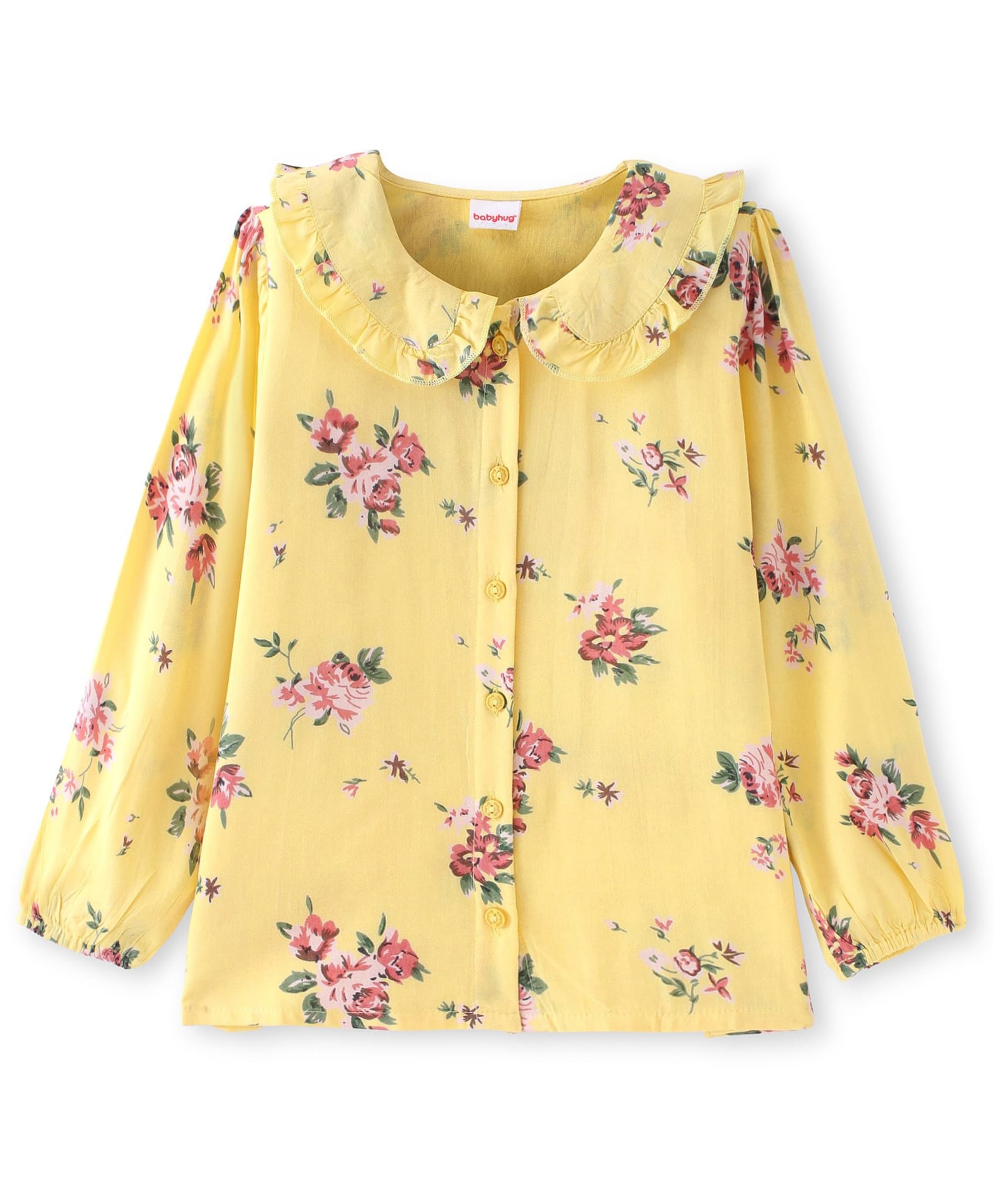 Babyhug Rayon Knit Full Sleeves Front Open Top with Floral Print - Yellow-picture-18