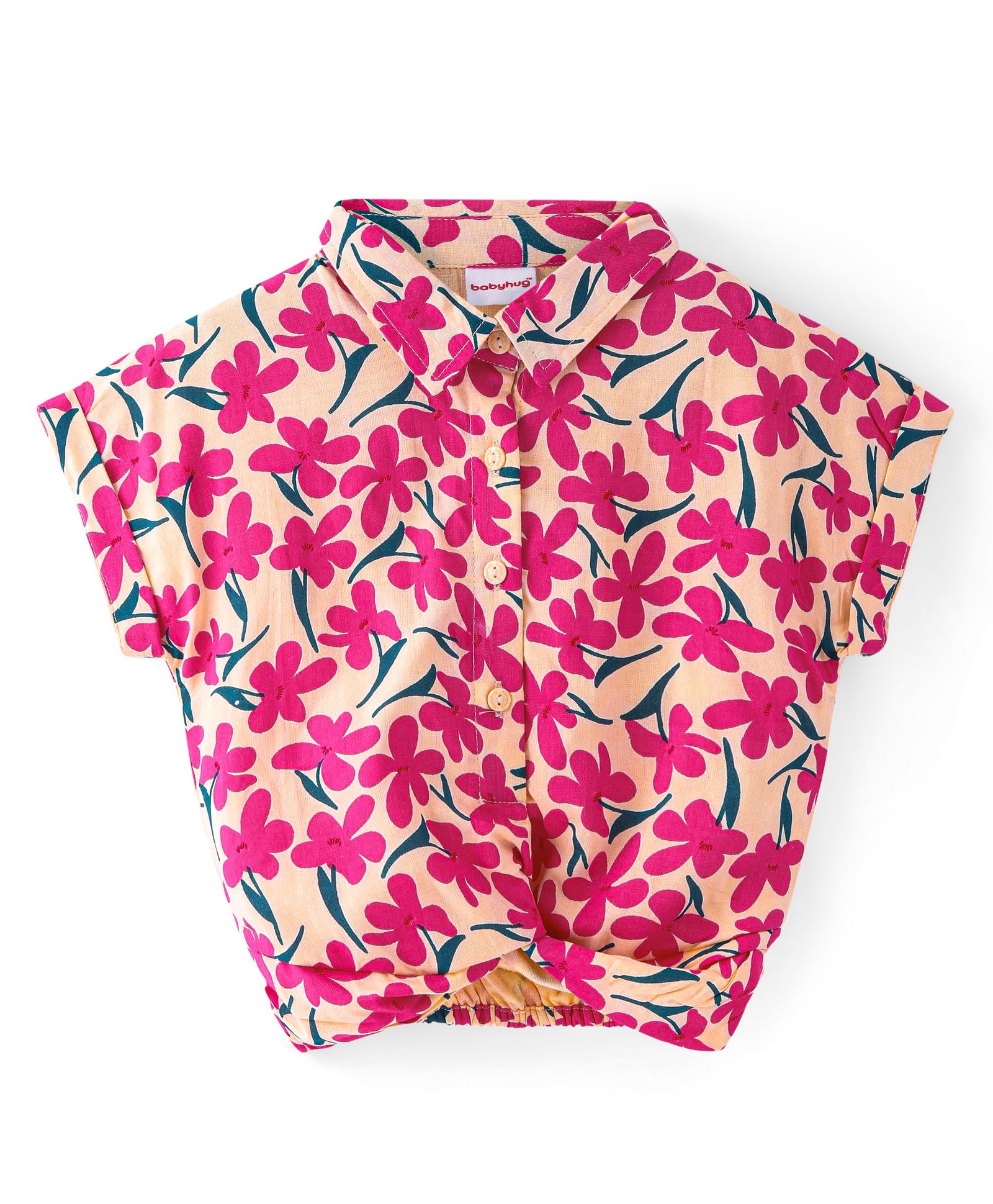 Babyhug Rayon Knit Half Sleeves Floral Printed Top - Pink-picture-23