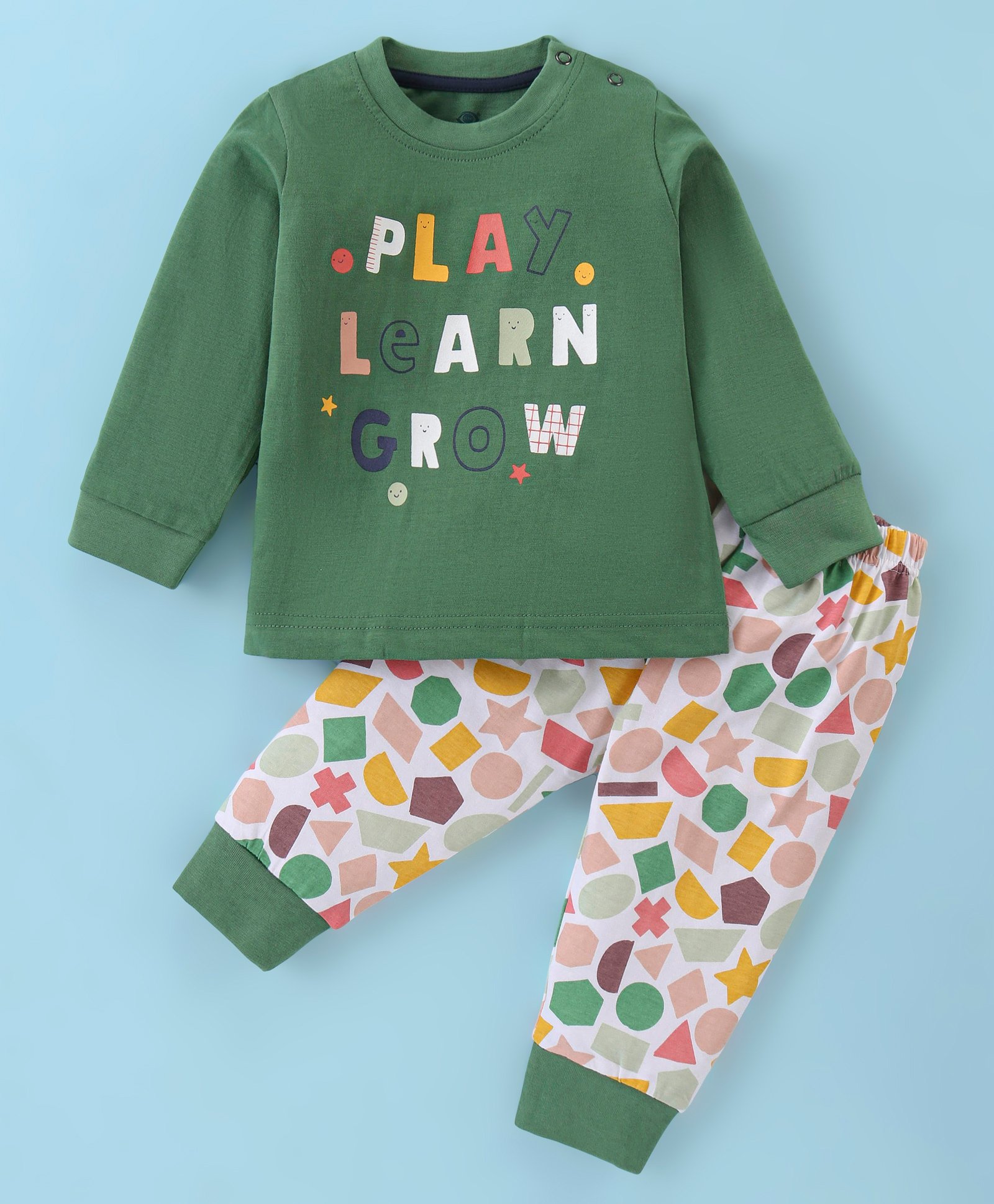 Zero Sinker Knit Full Sleeves Night Suit With Text Print - Green-picture-20