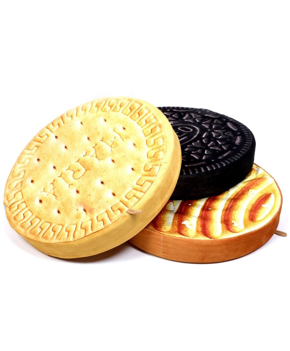 VELLIQUE Biscuit Cushion, Round Shape Biscuit, Stuffed Cushions Toy Seat Pad for Couch, Chair, Floor, Sofa Multicolored Decorative Cushion.(12x 12 Inch) (Set of 3)-image-33
