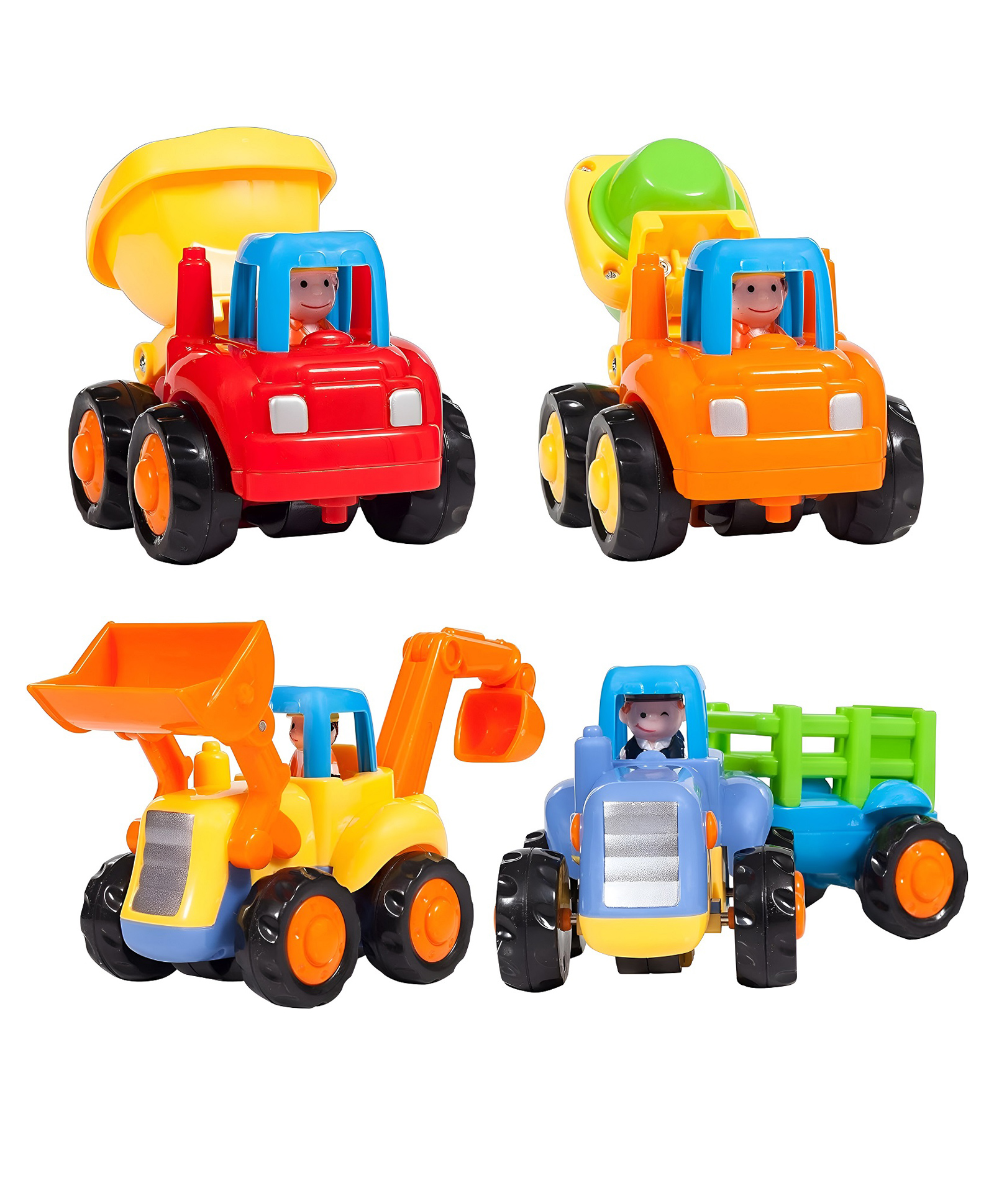VELLIQUE Unbreakable Automobile Car Pack of 4 Friction Powered Cars Construction Push and Go Car Tractor Bulldozer Cement Mixer Truck Dumper for Kids - COLOR MAY VARY-image-20