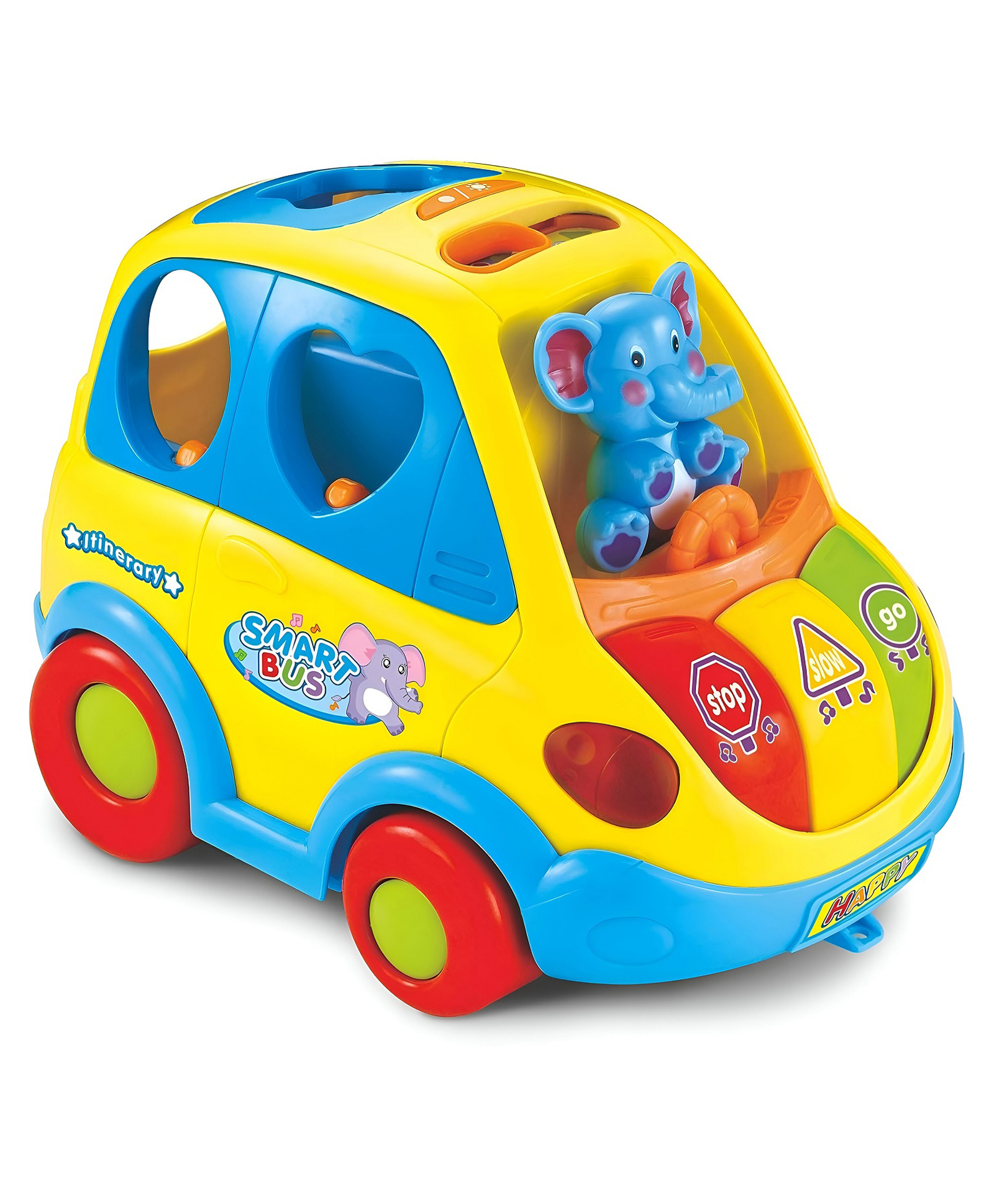 VELLIQUE Educational Light and Music Toy Car with Different Shapes and Colours Animals with Light and Music Activity Smart Bus Toy Car for Toddlers (Color May Vary)-image-6
