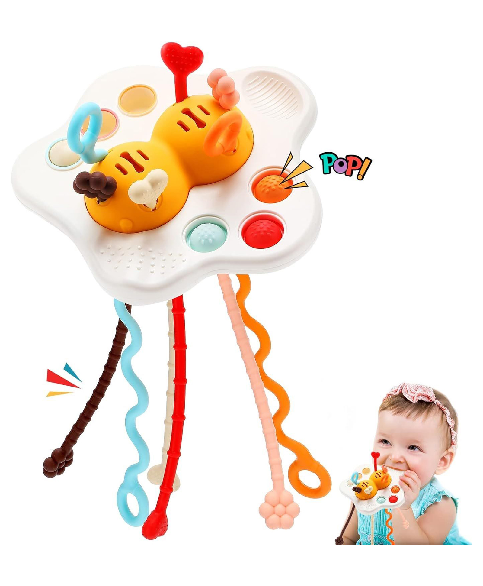 VELLIQUE Pull String Toy for Babies Teething Strings Sensory Montessori Toys Baby Girl Boy, Travel Toy for 6+Months Baby Food Grade Silicone Fine Motor Skills Toy for Toddlers, Multicolor-picture-16