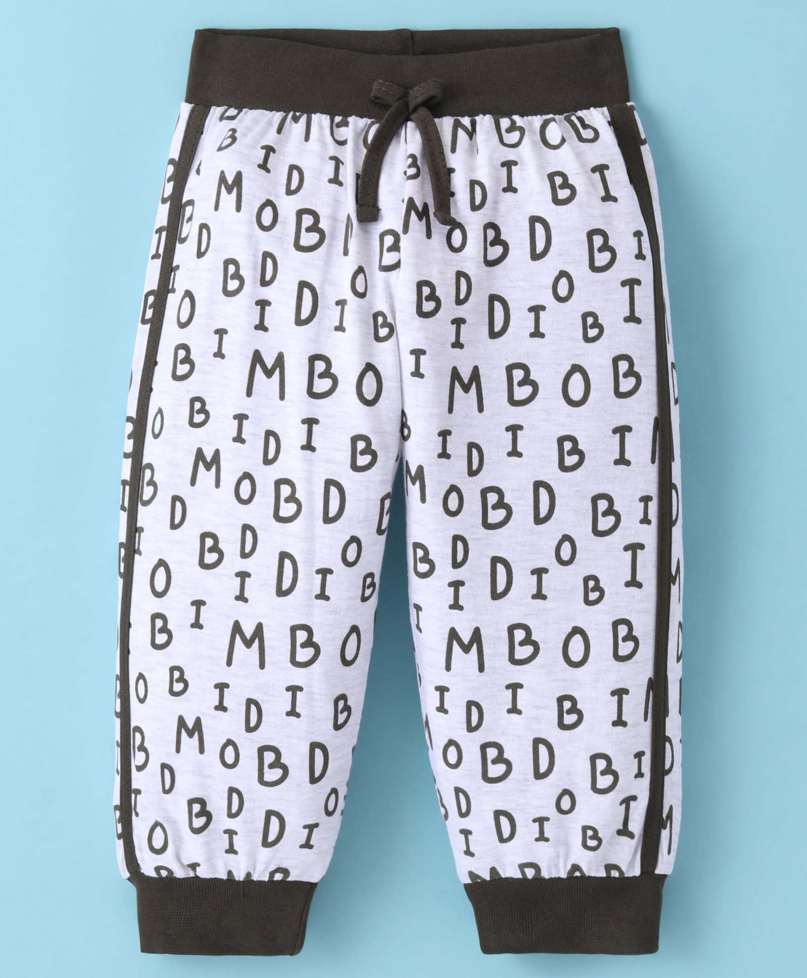 Mini Taurus Cotton Knit Full Length Lounge Pant with Alphabet Print - Olive Green & White-picture-18