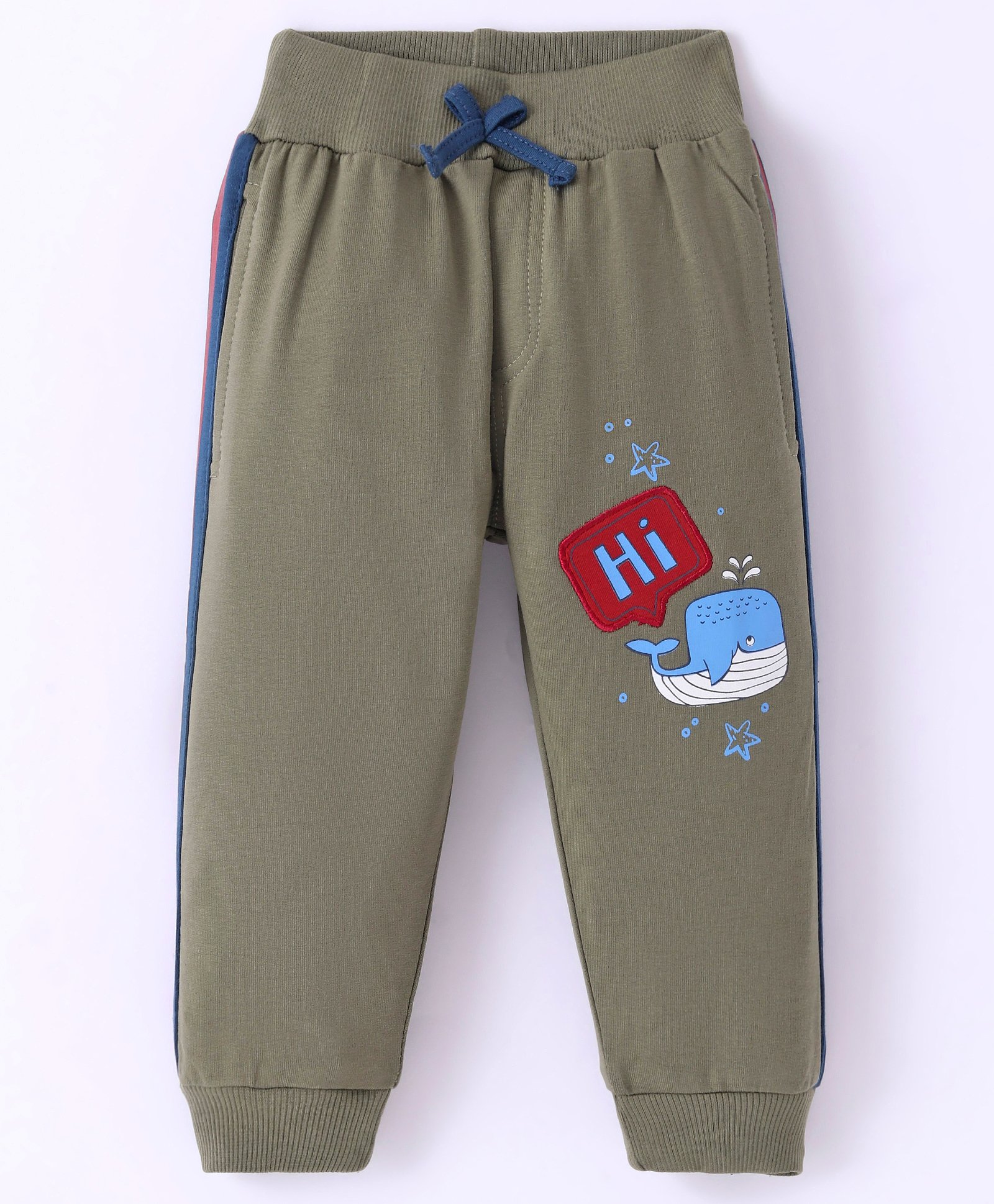 Mini Taurus Cotton Knit Full Length Lounge Pant with Whale Print - Olive Green-image-21