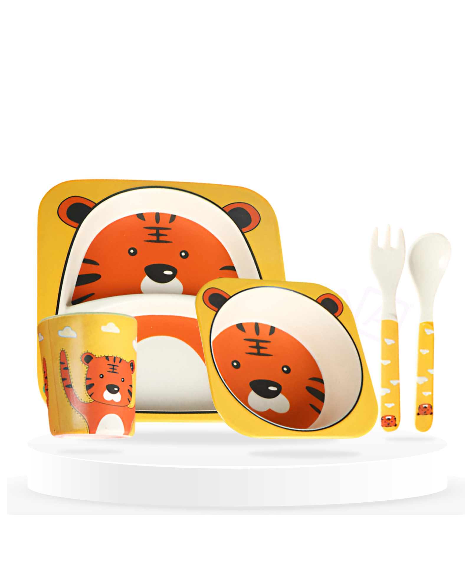 Bembika Baby Self Feeding Essential Baby Dinnerware Bamboo Fibre Dinner Set For Kids For Kids And Toddlers Cute Cub Pack Of 5 - (Orange)-picture-12