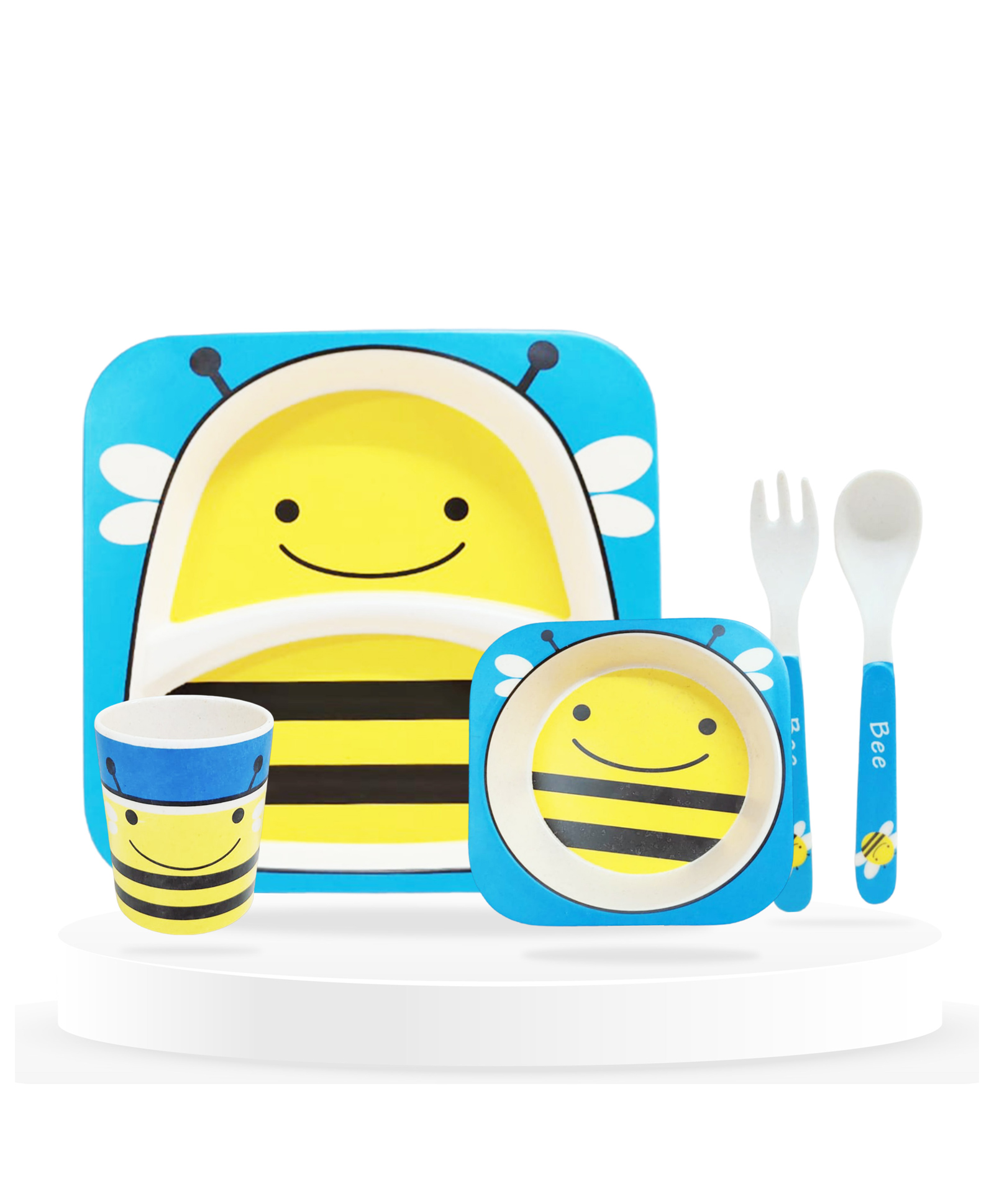 Bembika Baby Self Feeding Essential Baby Dinnerware Bamboo Fibre Dinner Set For Kids For Kids And Toddlers Honey Bee Pack Of 5 - (Yellow)-image-29