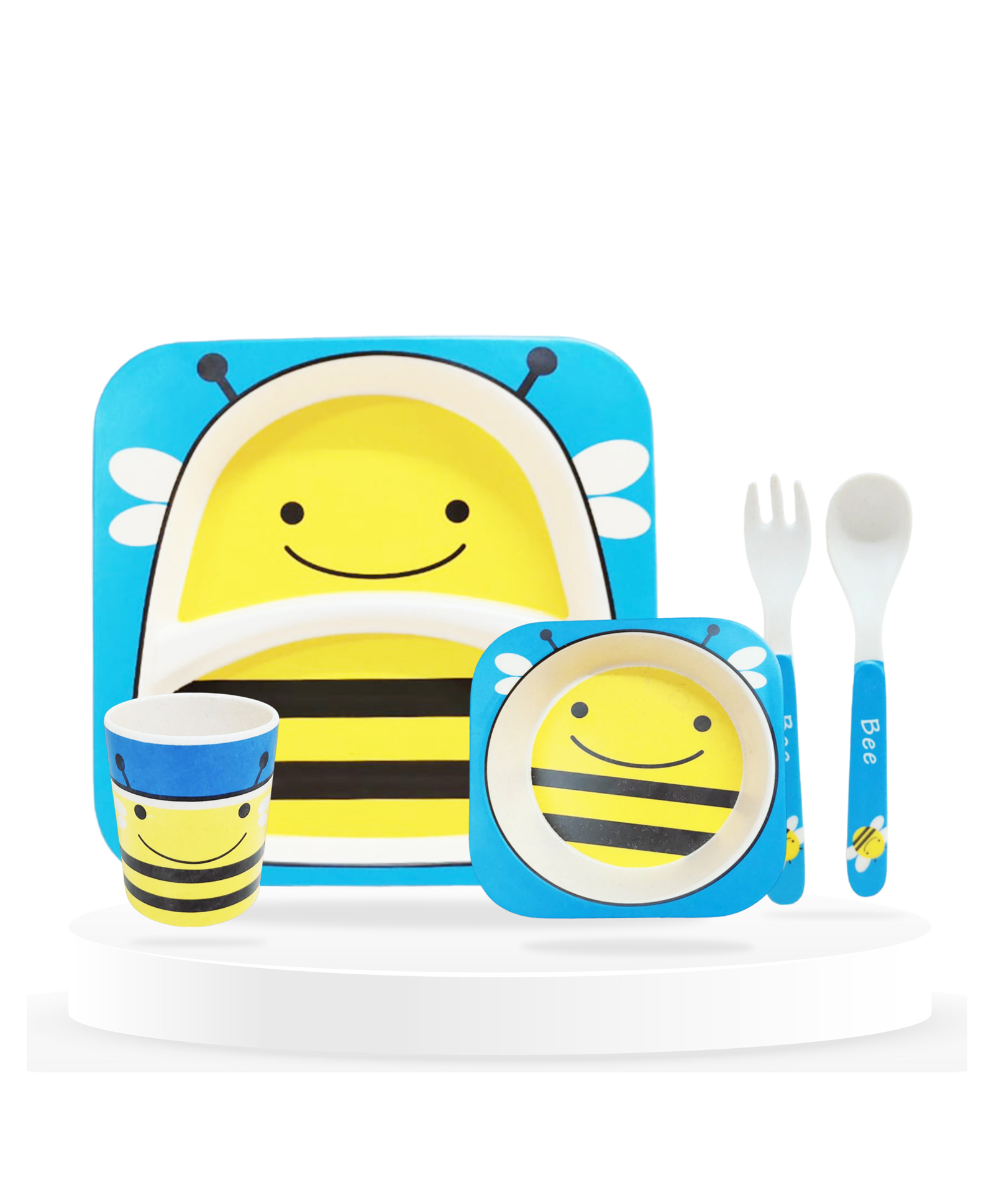 Bembika Baby Self Feeding Essential Baby Dinnerware Bamboo Fibre Dinner Set For Kids For Kids And Toddlers Honey Bee - Pack Of 5 (Yellow)-image-30