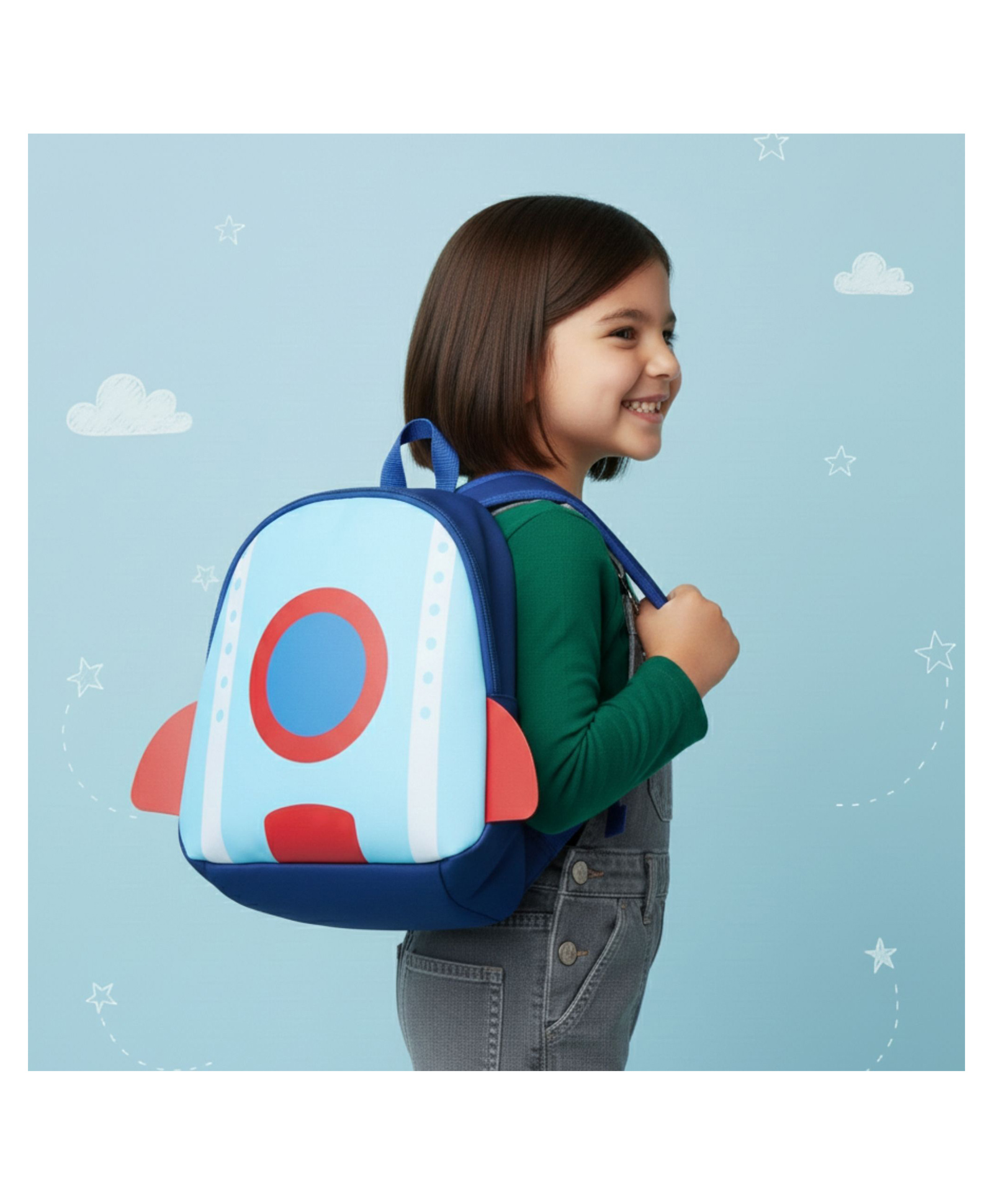 Bembika Kindergarten Bag - Korean Style kindergarten backpack Stylish School Bags For Kids curved shoulder straps Perfect Toddler Backpack Design-(Space Battleship) Height 11 Inch-image-26