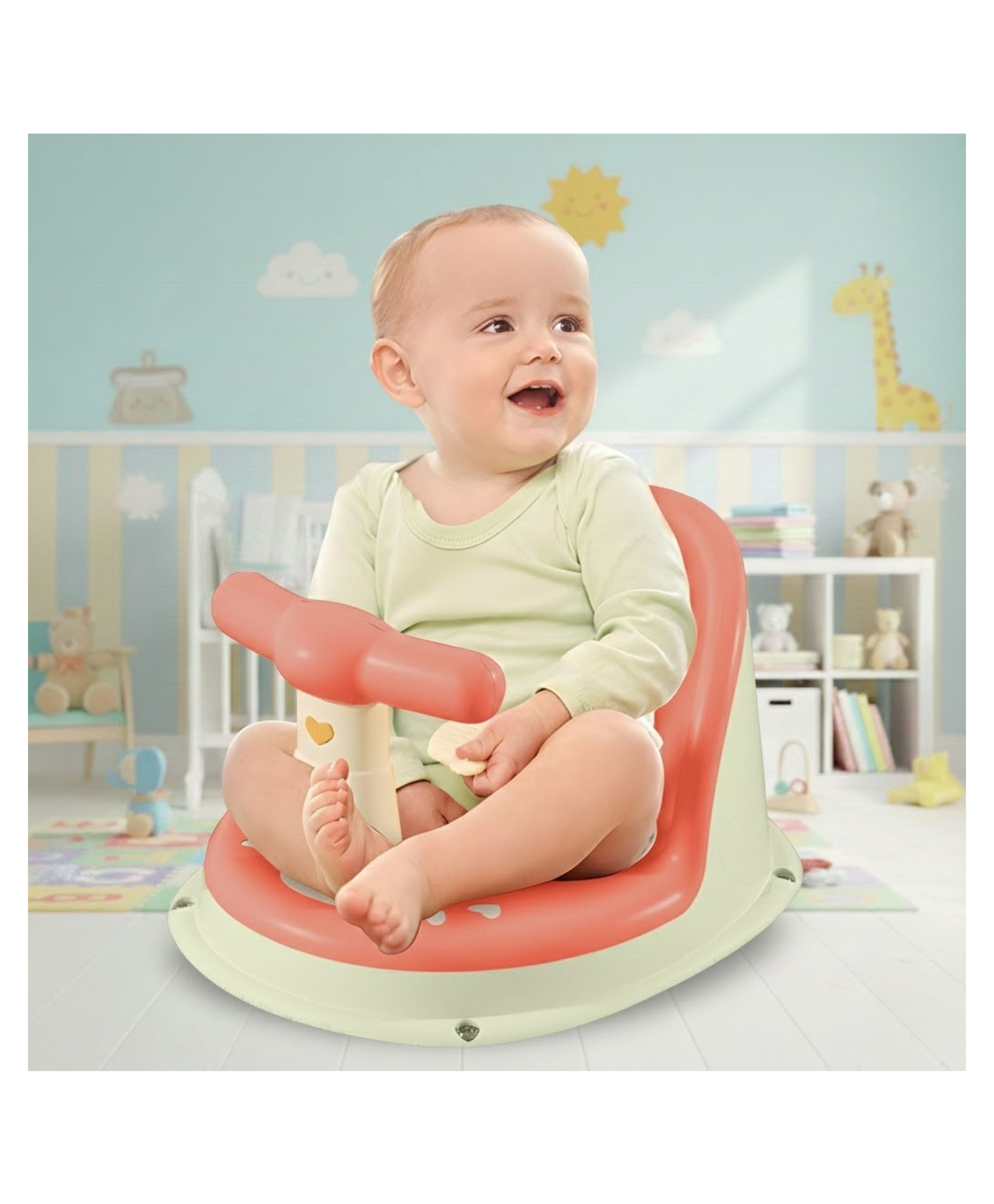Bembika Baby Bath Essential Premium Baby Bather for Newborns and Toddlers Stylish Baby Bath Seat and Bath Tub Seat Perfect Shower Bench and Learning Chair for Your Little One (Pink Green)-picture-21
