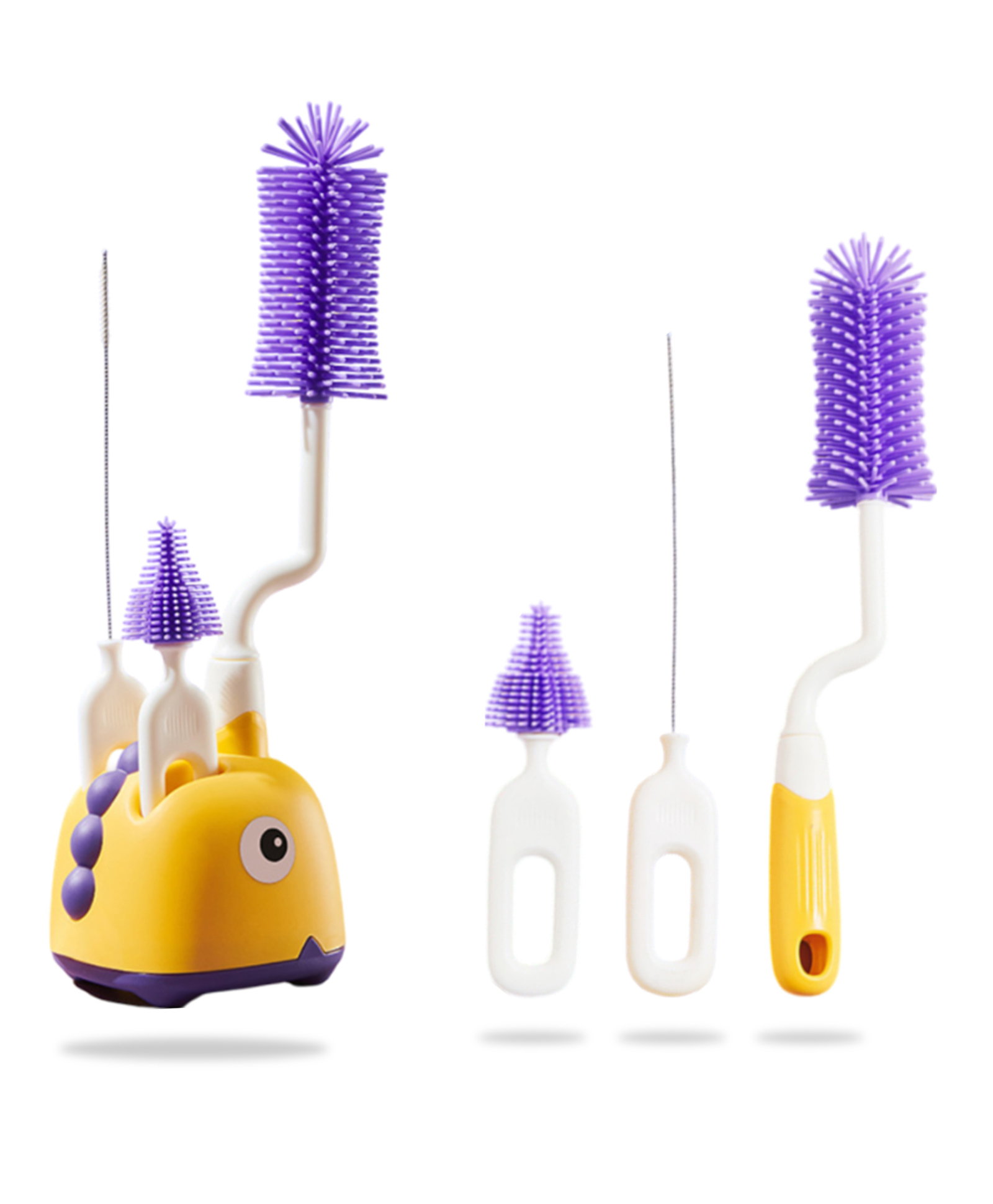 Bembika Baby Bottle Brushes: The Ultimate Bottle Brush Set For Your Baby'S Feeding Bottle Brush And Nipple Cleaner Brush Needs Yellow -(Dinosaur Bottle Brush 4-Piece Set Including Base)-picture-25