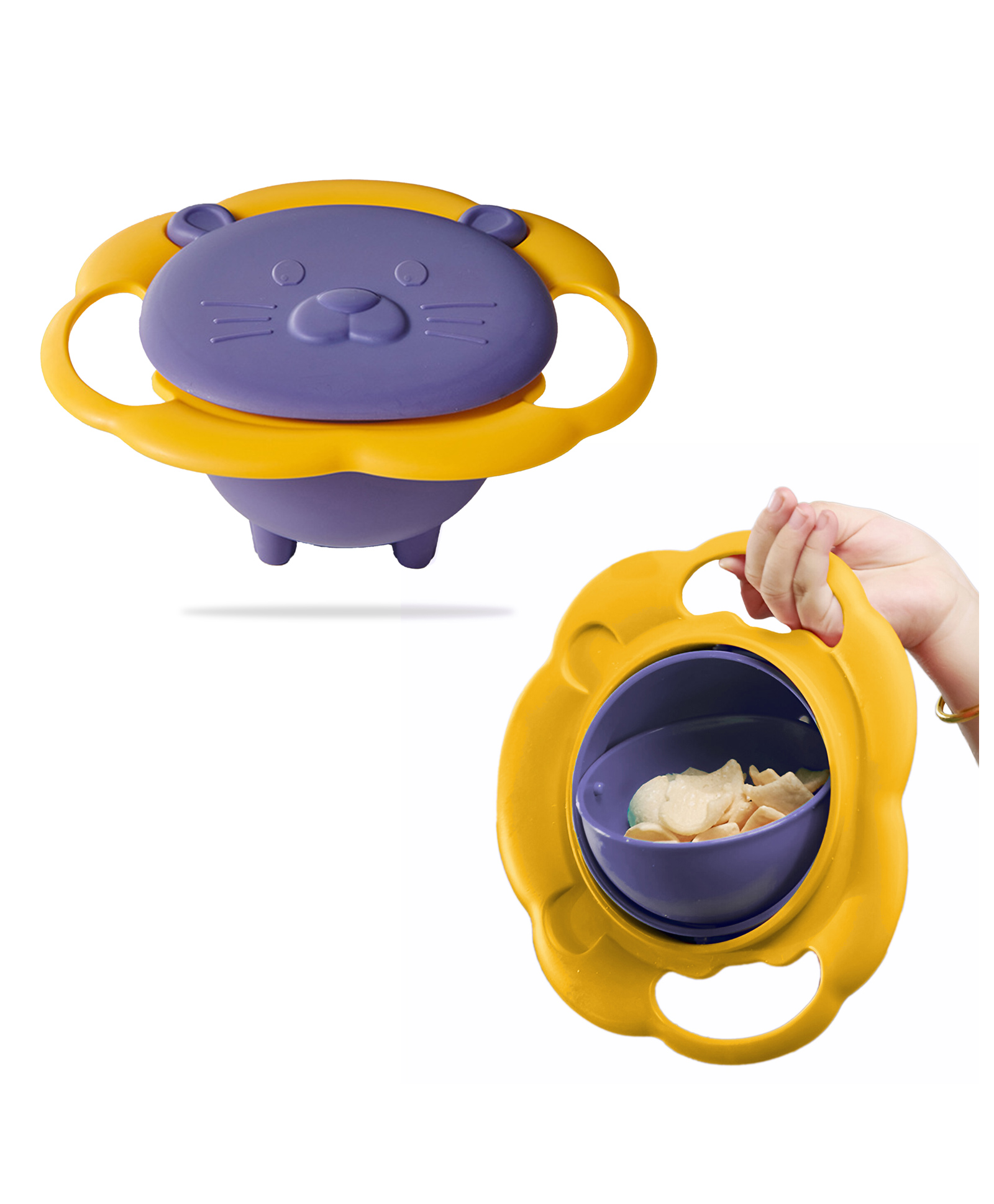 Bembika Baby Feeding Bowl - Exceptional-Quality Kids' Bowl For Easy Feeding - Compact And Stylish Baby Anti-Scalding And Anti-Fall Food Bowl With Perfect 360° Degree Rotating For Kids (Purple Blue) 450 ml-image-5