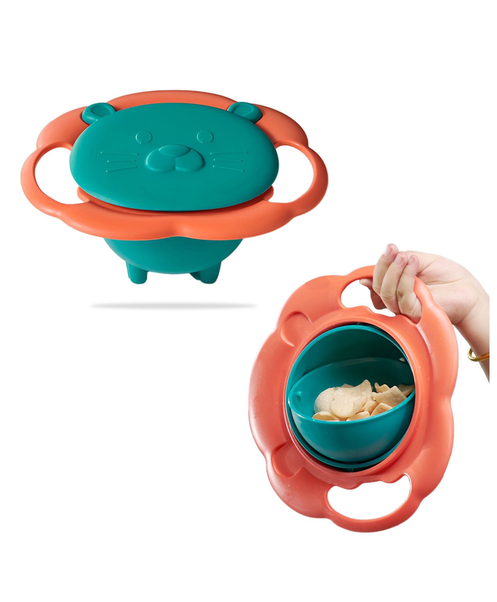 Bembika Baby Feeding Bowl - Exceptional-Quality Kids' Bowl For Easy Feeding - Compact And Stylish Baby Anti-Scalding And Anti-Fall Food Bowl With Perfect 360° Degree Rotating For Kids (Dark Green) 450 ml-image-2