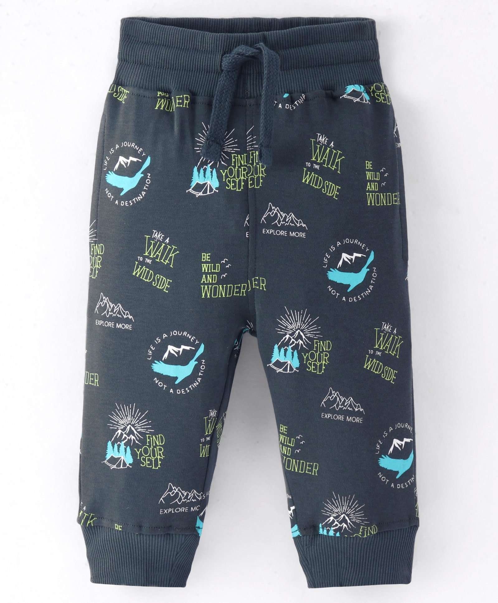 Doreme  Single Jersey Knit Full Length Lounge Pant with Bird & Text Print - Forest Green-image-40