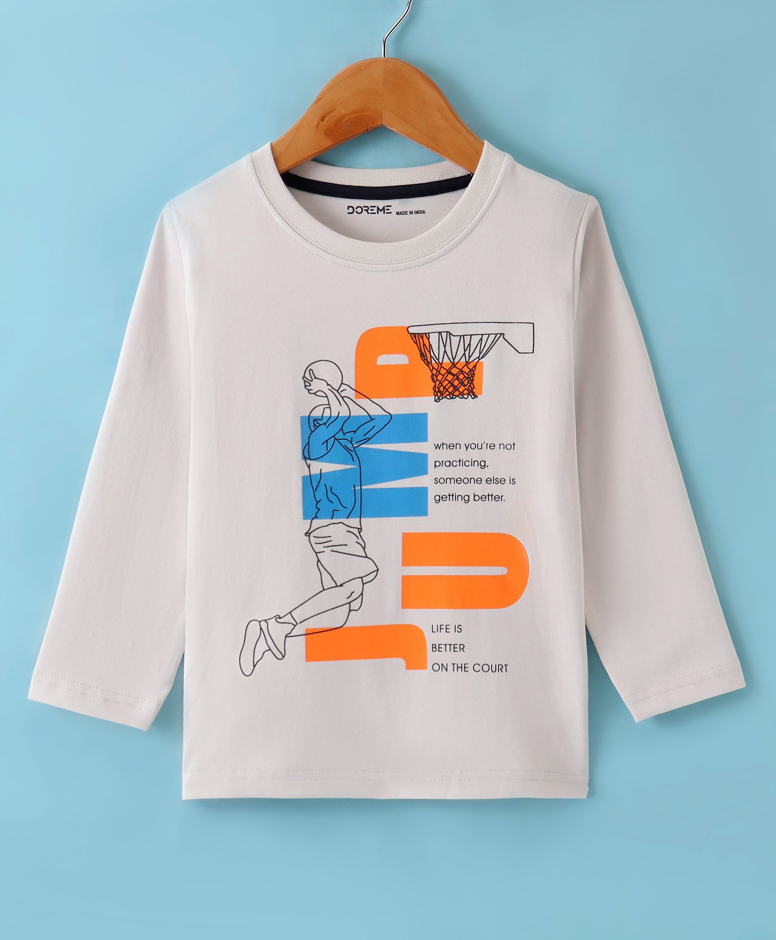 Doreme Single Jersey Knit Full Sleeves T-Shirt Basketball Print - Off White-picture-24