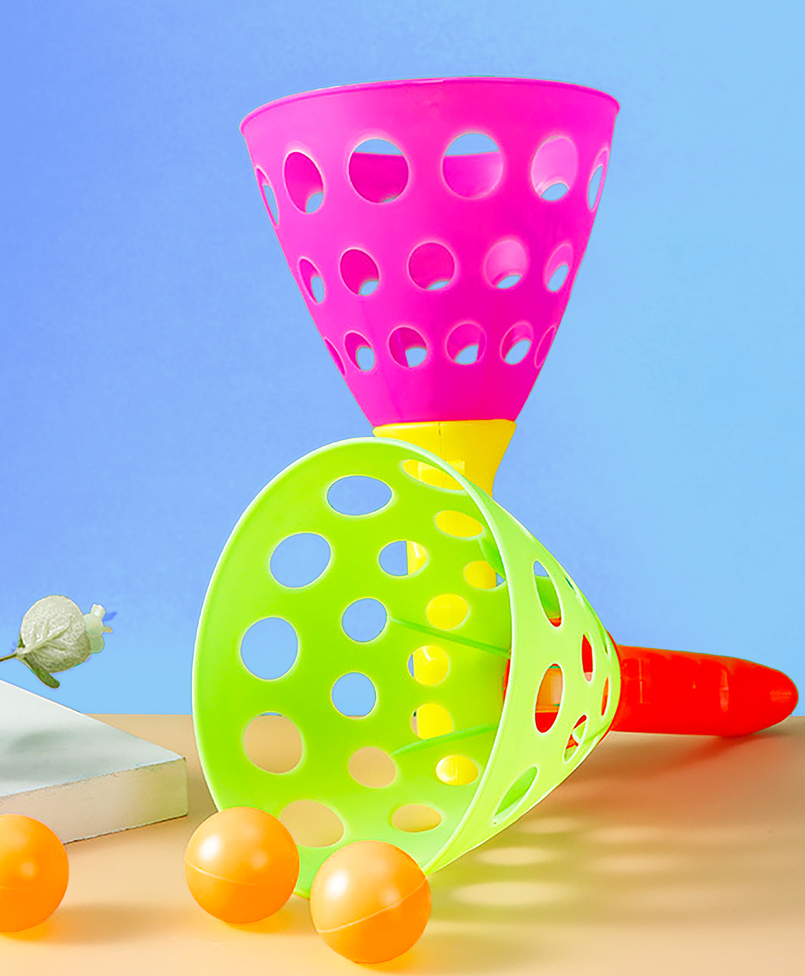 VGRASSP Click And Catch Ball game Toy For Kids And Adults - Indoor, Outdoor Ping Pong Pop And Catch Basket Ball Toy Set With 3 Balls And 2 Colorful Launcher Baskets - Color May Vary-image-26