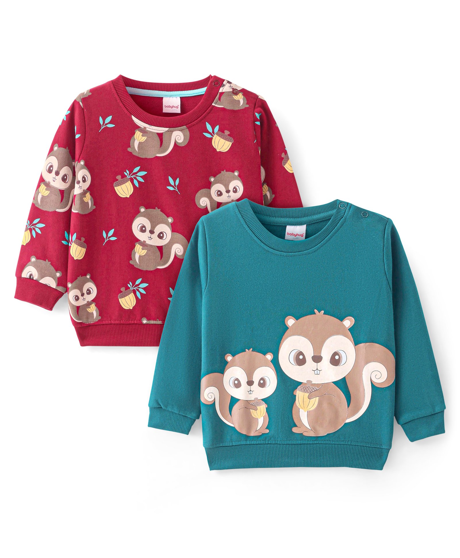 Babyhug Knit Full Sleeves Sweatshirt With Chip N Dale Graphics Pack of 2 - Red & Blue-image-44