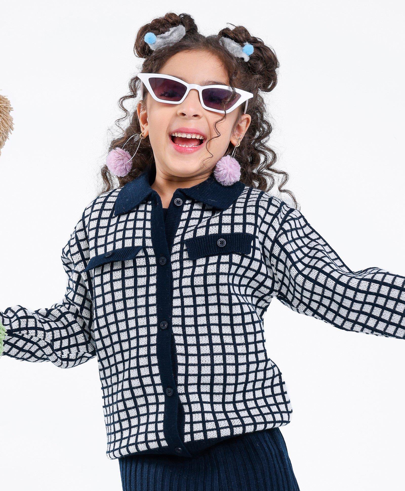 Pine Kids Full Sleeves Pull Over Sweater with Check Print - Navy & White-picture-28