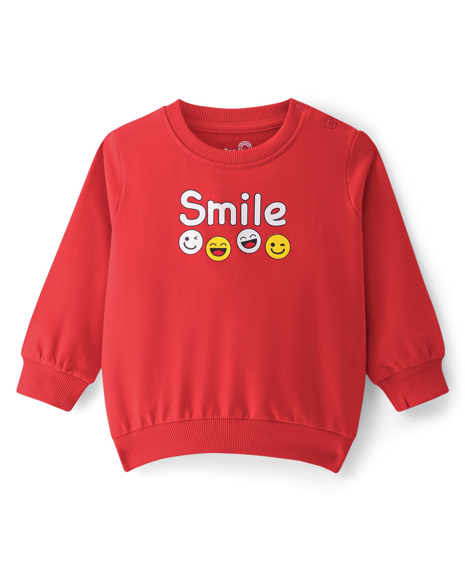 Doodle Poodle 100% Cotton Light Weight Looper Knit Full Sleeves Sweatshirt with Emoticons Print - Red-image-41