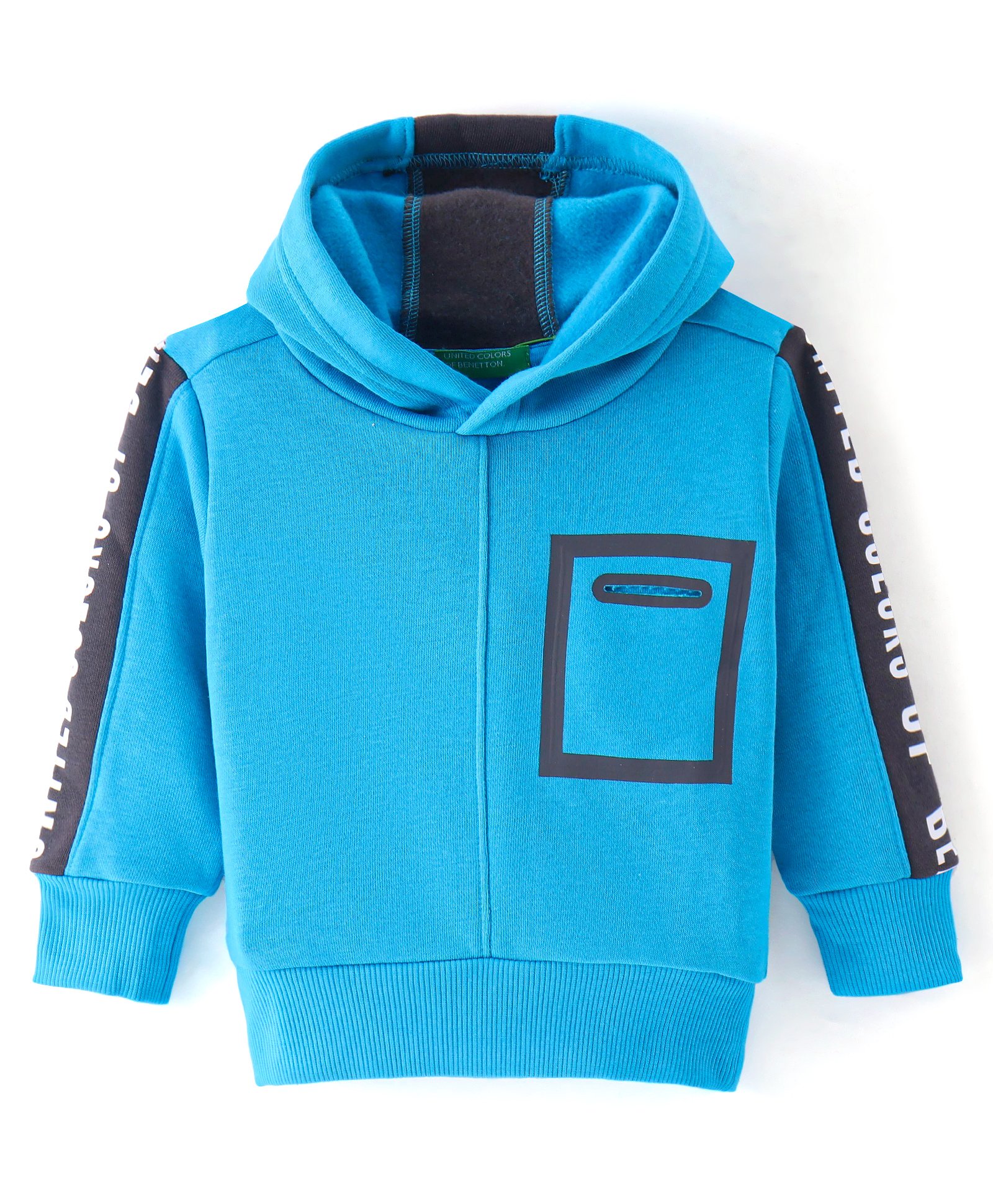 UCB Full Sleeves Hooded Sweatshirt with Seam Seal Pocket & Text Print - Blue-picture-15