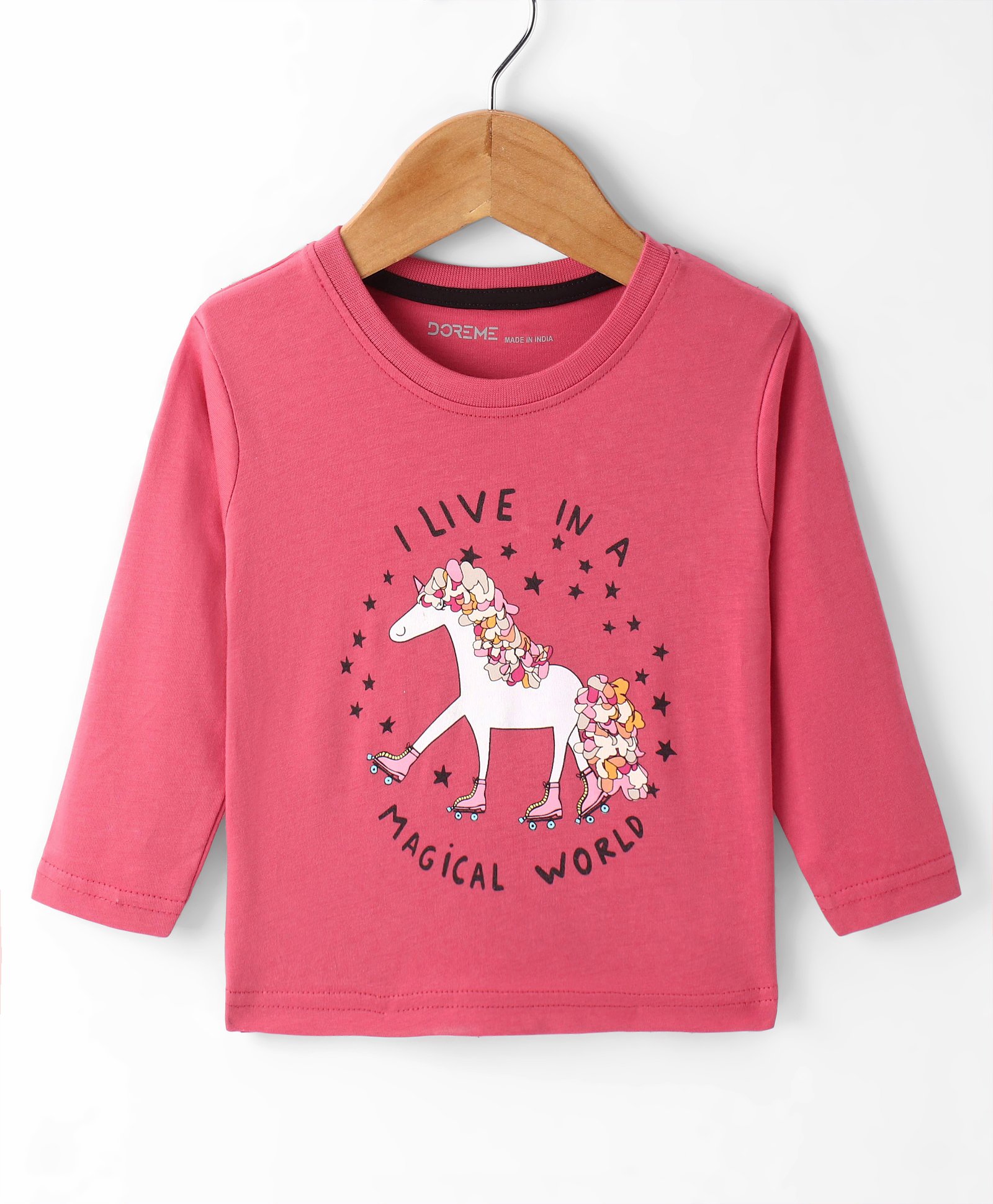 Doreme Single Jersey Knit Full Sleeves T-Shirt With Unicorn Print - Coral-image-12